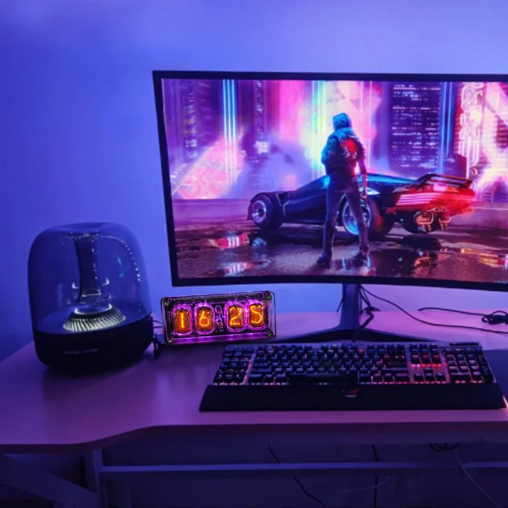 Nixie Tube Clock with IN-12 Tubes, Luminous Clock, Retro Modern Desk Vintage Punk Digital Desktop Creative Ornaments USB Type-C Connection Type