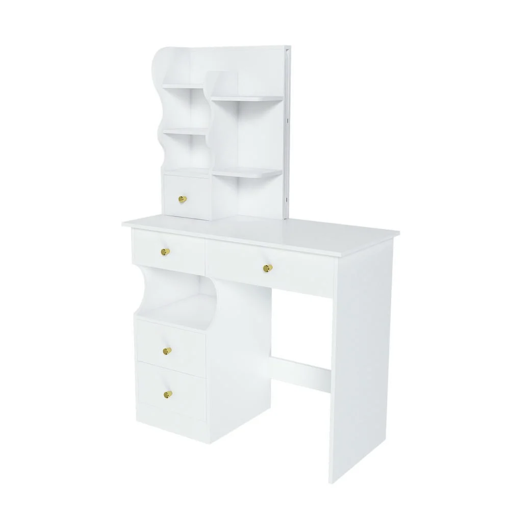 Kadyn Vanity Desk with Lighted Mirror, Vanity Table and Chair Set with 2 Drawers, Dressing Table Makeup Desk with 1 Door, Retro Gray