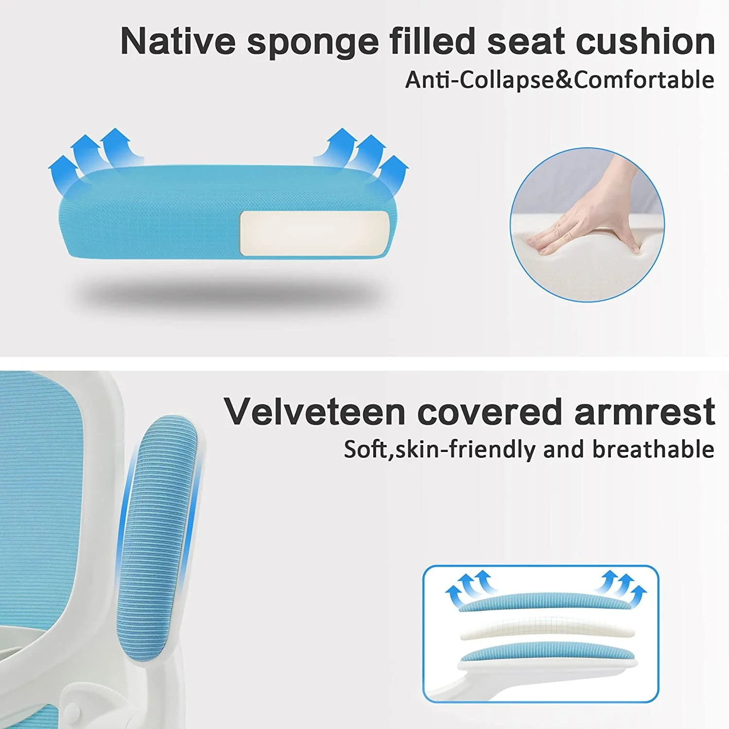 CoolHut Office Chair with Lumbar Support and Flip-up Arms, Ergonomic Desk Chair, Blue