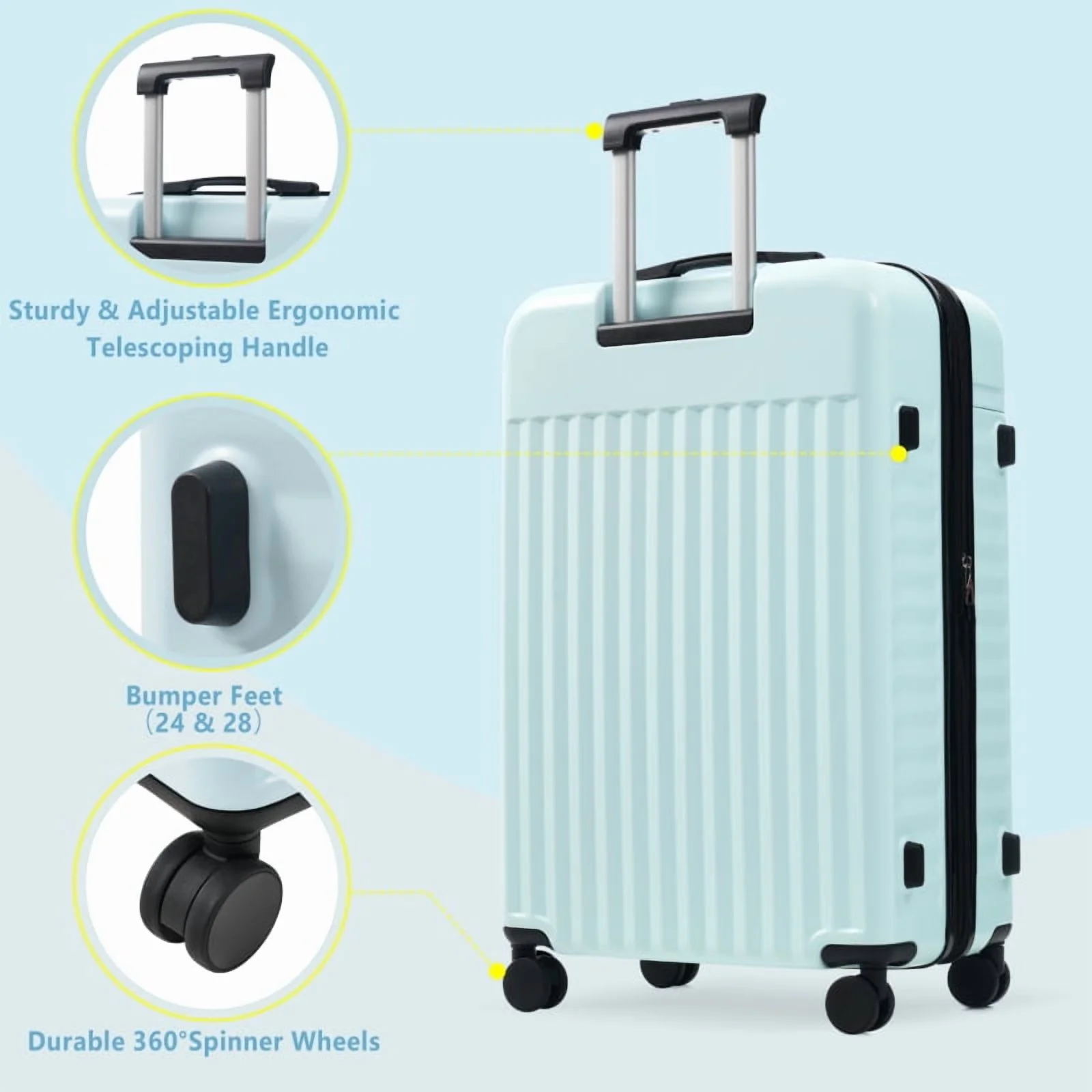 Front Opening Luggage Set 3 Piece, Hardside Carry on Suitcase with USB Port, Expandable Luggage with Handle Bag Spinner Wheels TSA Lock