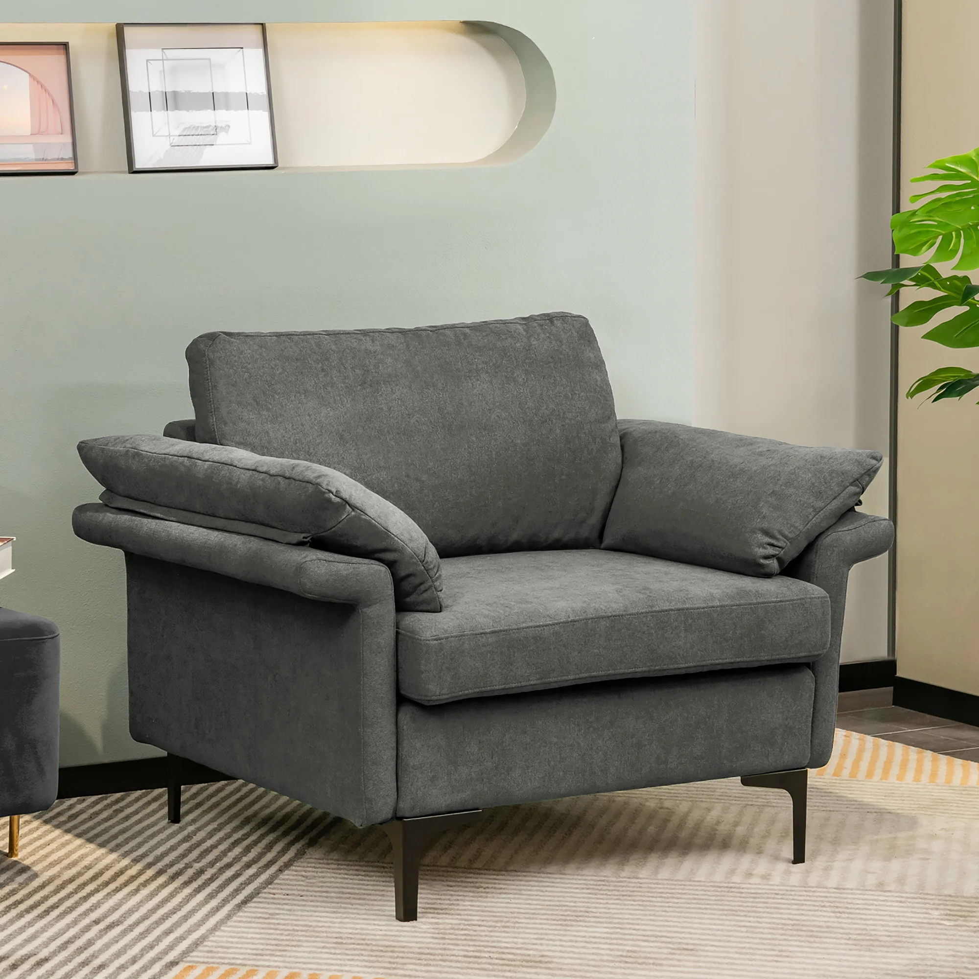 Costway Modern Linen Fabric Accent Armchair Upholstered Single Sofa w/ Metal Legs Grey