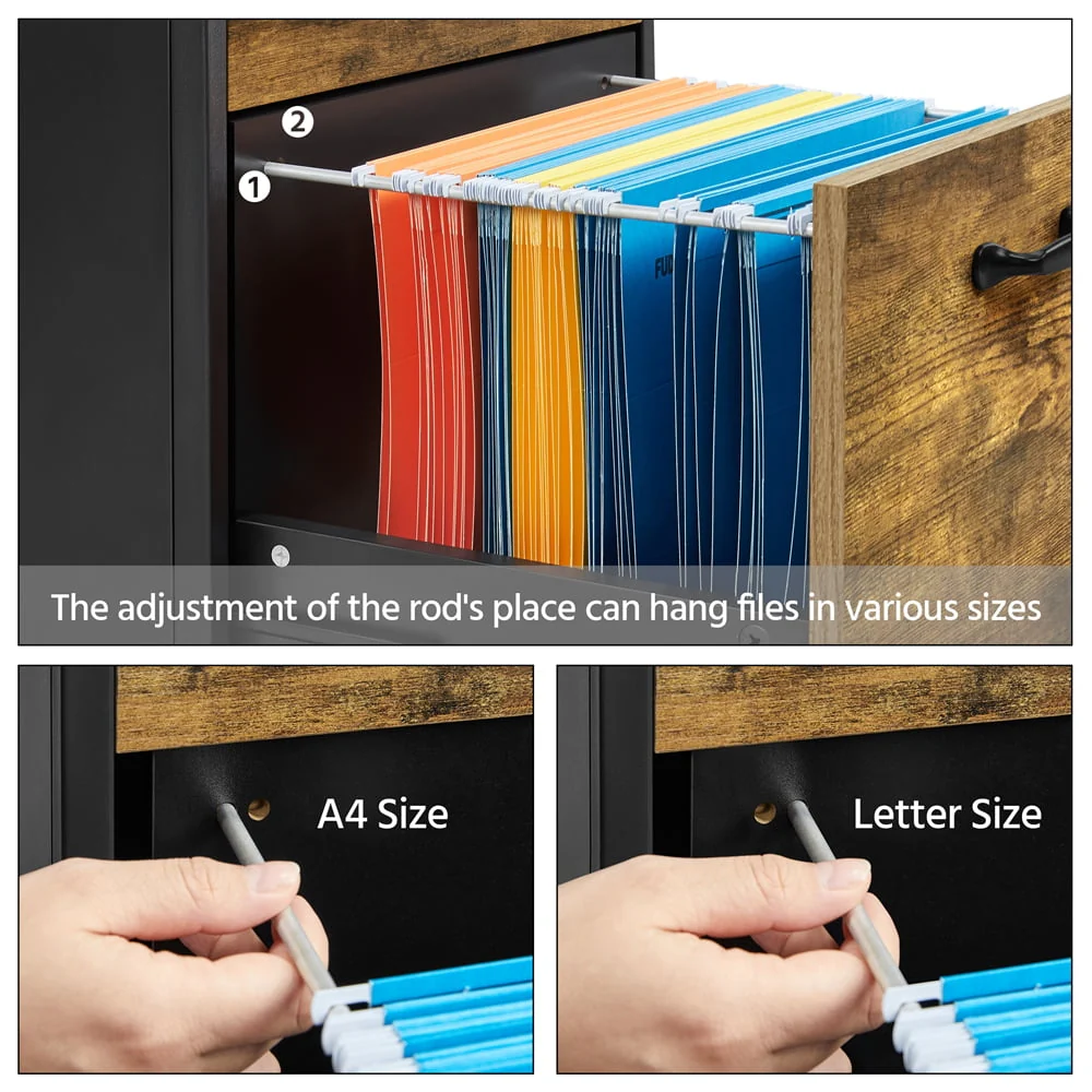 SmileMart Industrial Mobile Vintage File Cabinet with 2 Drawers