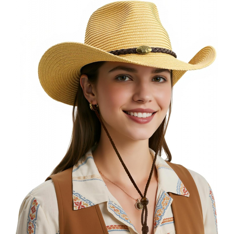 Straw Cowboy Hat for Women and Men