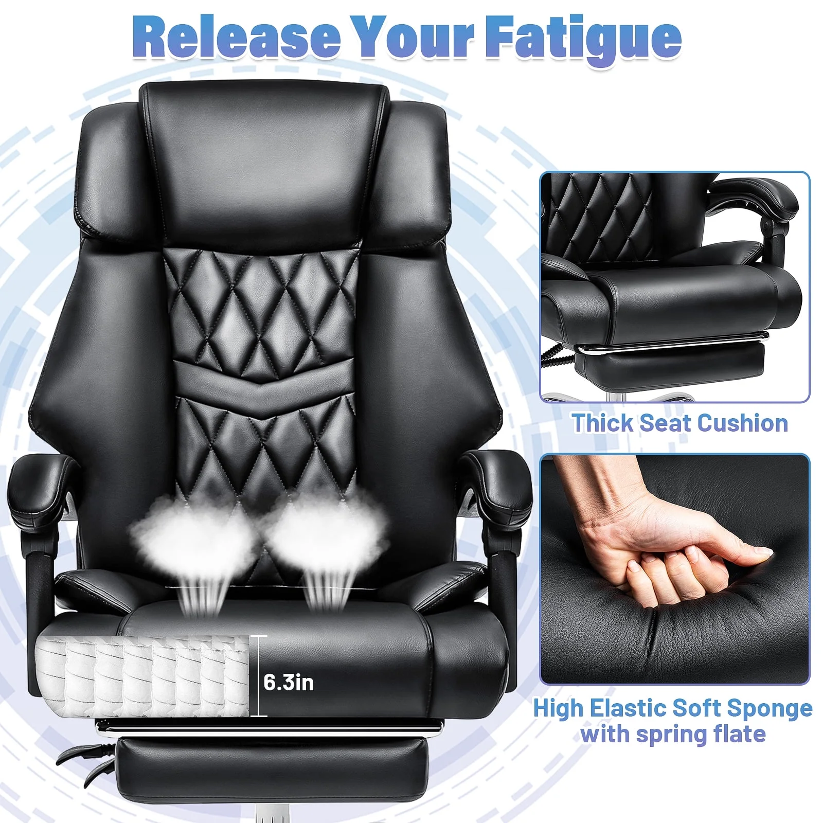 Hoffree Executive Office Chair Big and Tall Office Chair 550lb Wide Seat Ergonomic Computer Desk Chair High Back Leather Chair with Lumbar Back Support for Home Office Black