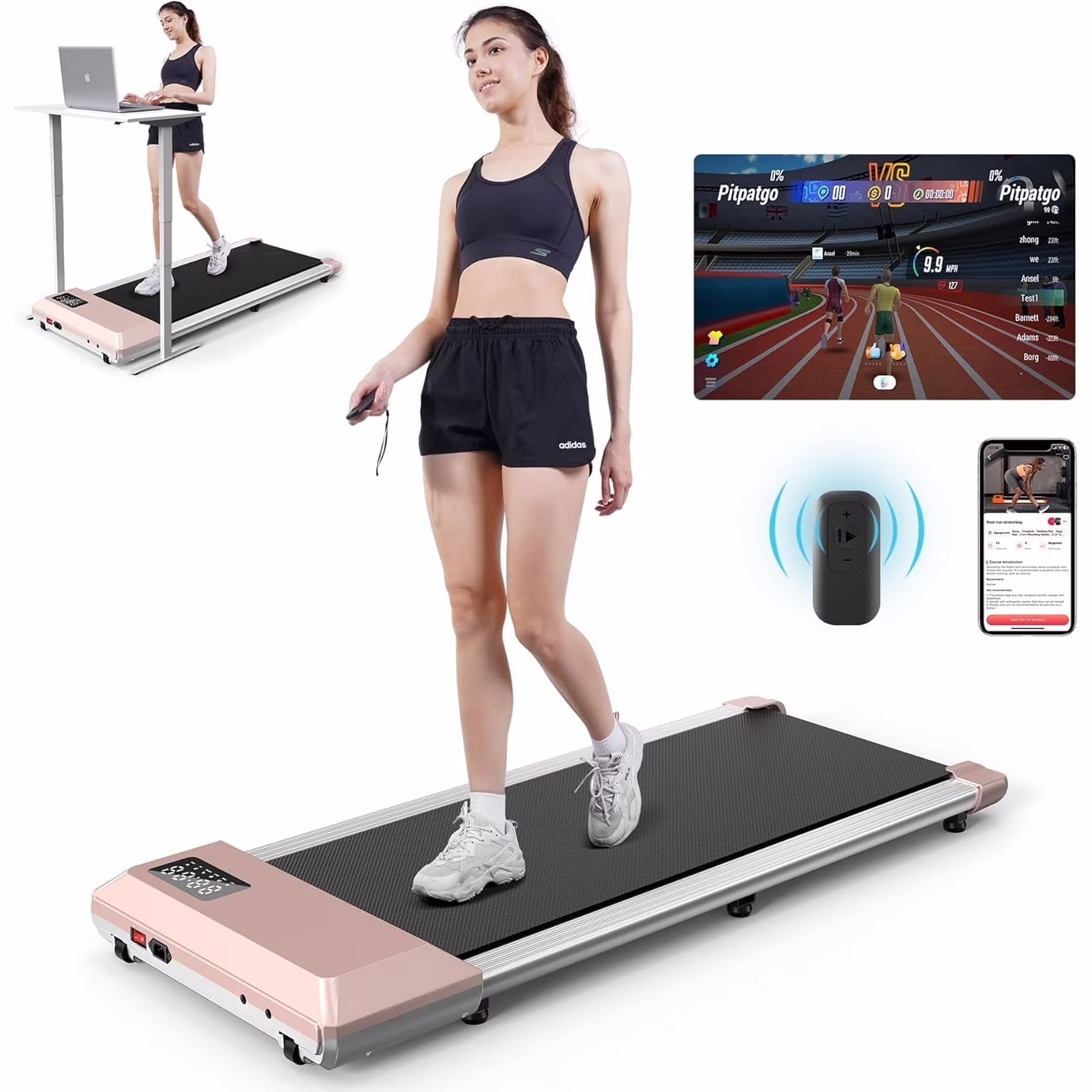YDZJY 250lb Walking Pad, 0.6-2.5 mph Speed Range 1.2HP Quite Under Desk Treadmill, 2 in 1 Treadmill for Home/Office Exercise with Remote Control, Portable Treadmill with LED Display(Black)