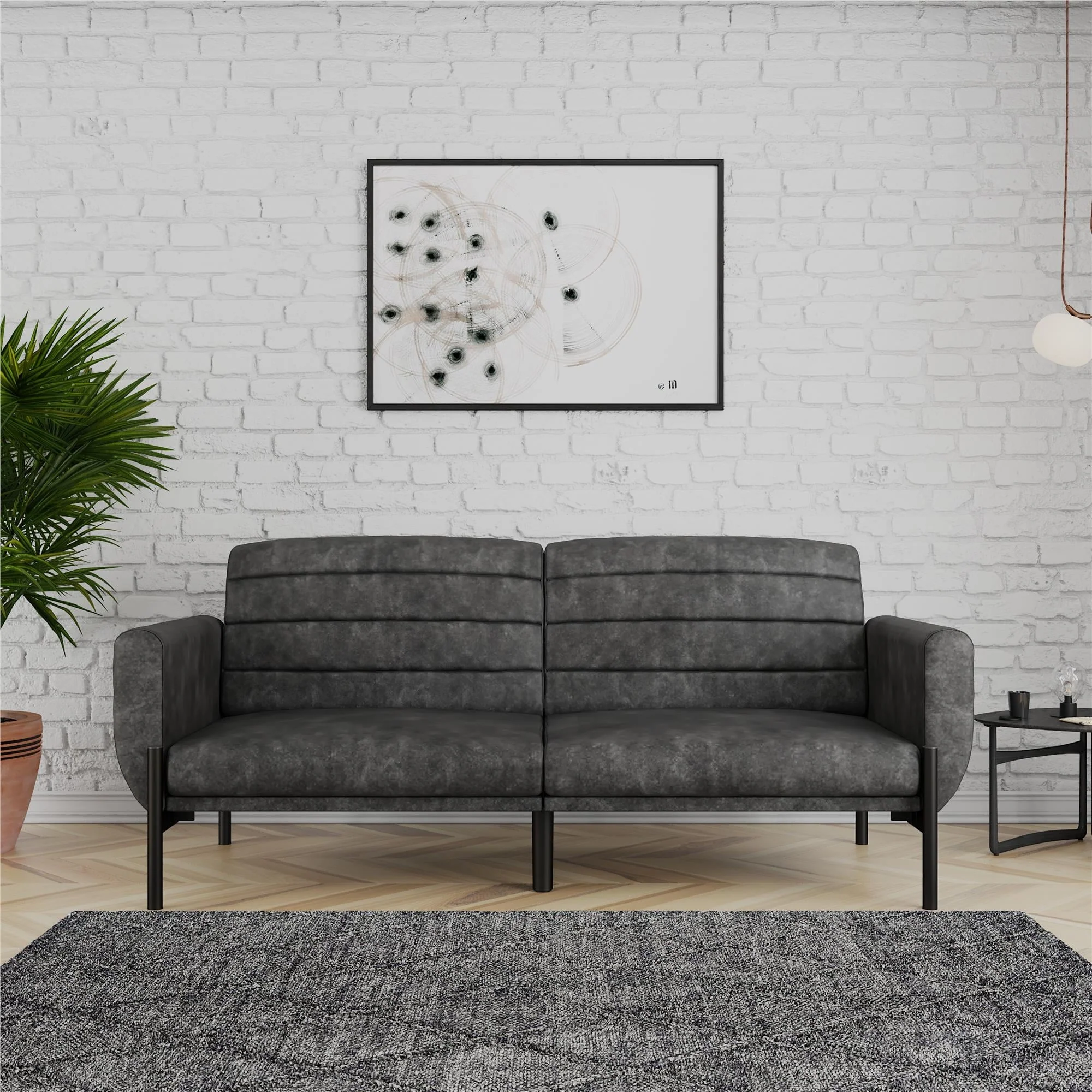 DHP Sadie Futon Sofa Bed and Couch Sleeper, Distressed Charcoal Black Faux Leather