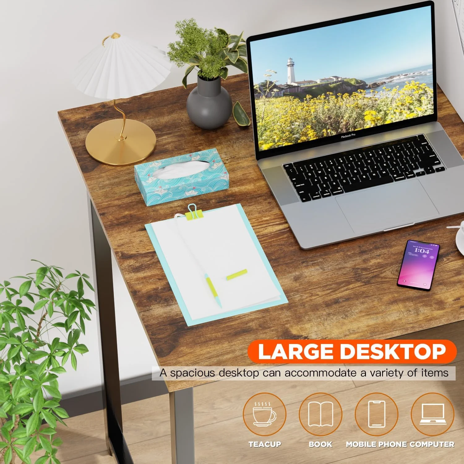 32/39/47 inch Computer Desk Study Writing Table, Adjustable feet, Modern Furniture for Home Office (1, Brown, 32 inch)