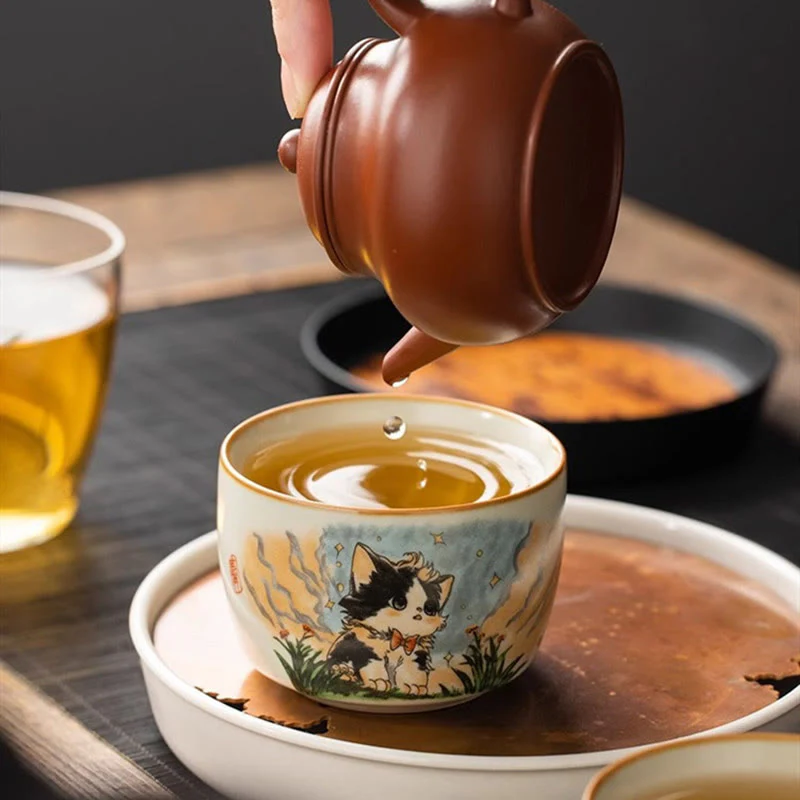 Buddha Stones Cute Bow Tie Cat Teacup Kung Fu Tea Cup