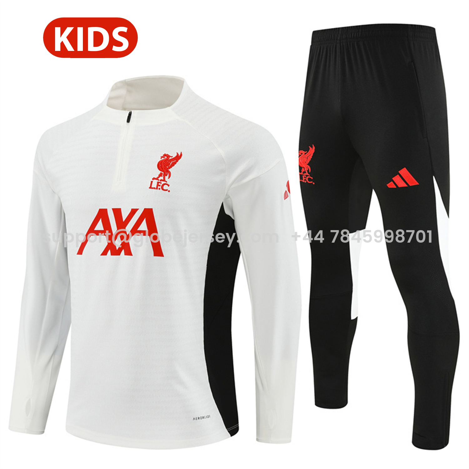 Liver.pool 25-26 Kids Long Sleeve Training Set - Player Version - White Top & Black Pants