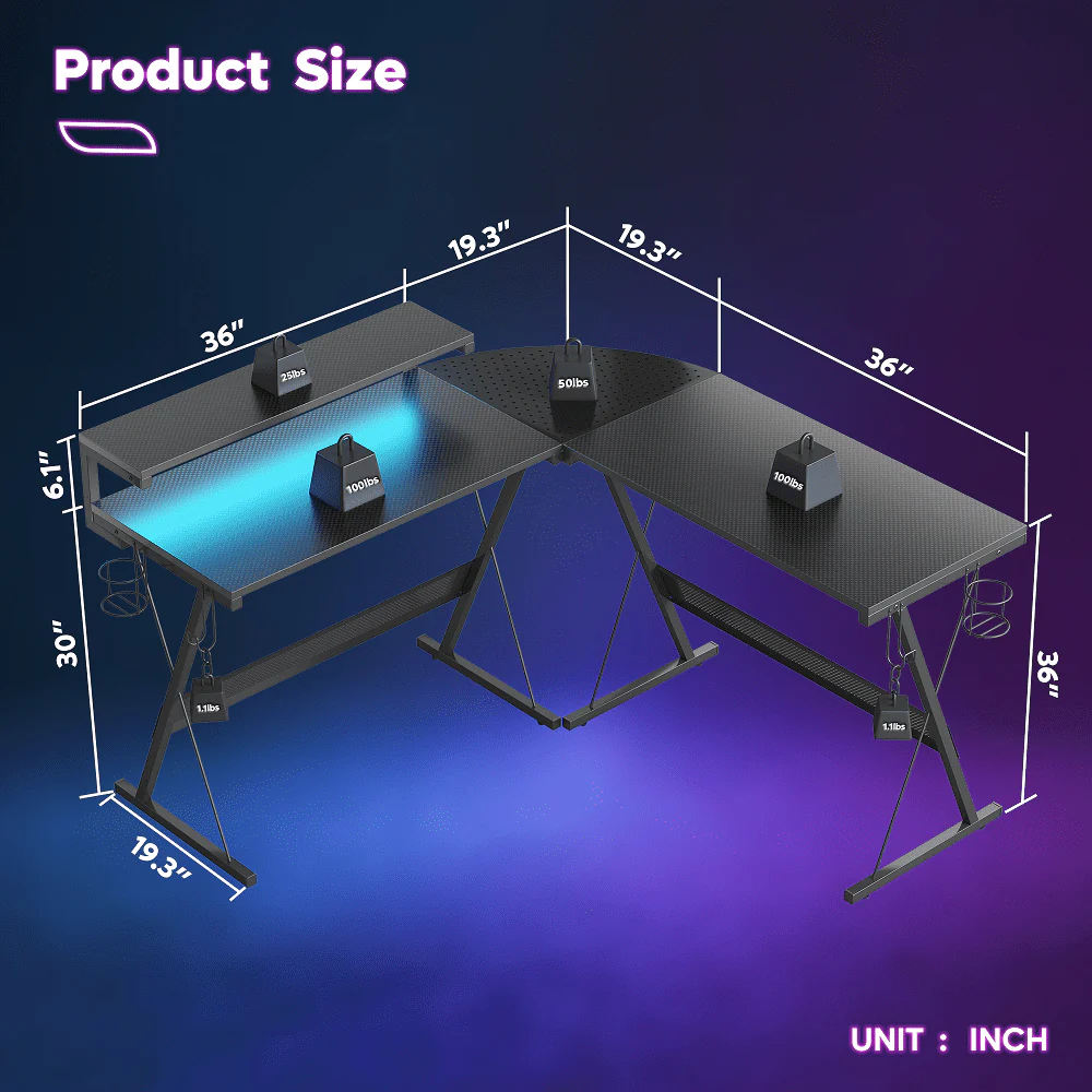 Bestier 55 inch Gaming Desk L Shaped Carbon Fiber Surface Corner Desk
