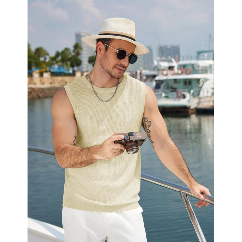Men's Casual Knitted Tank Tops Crew Neck