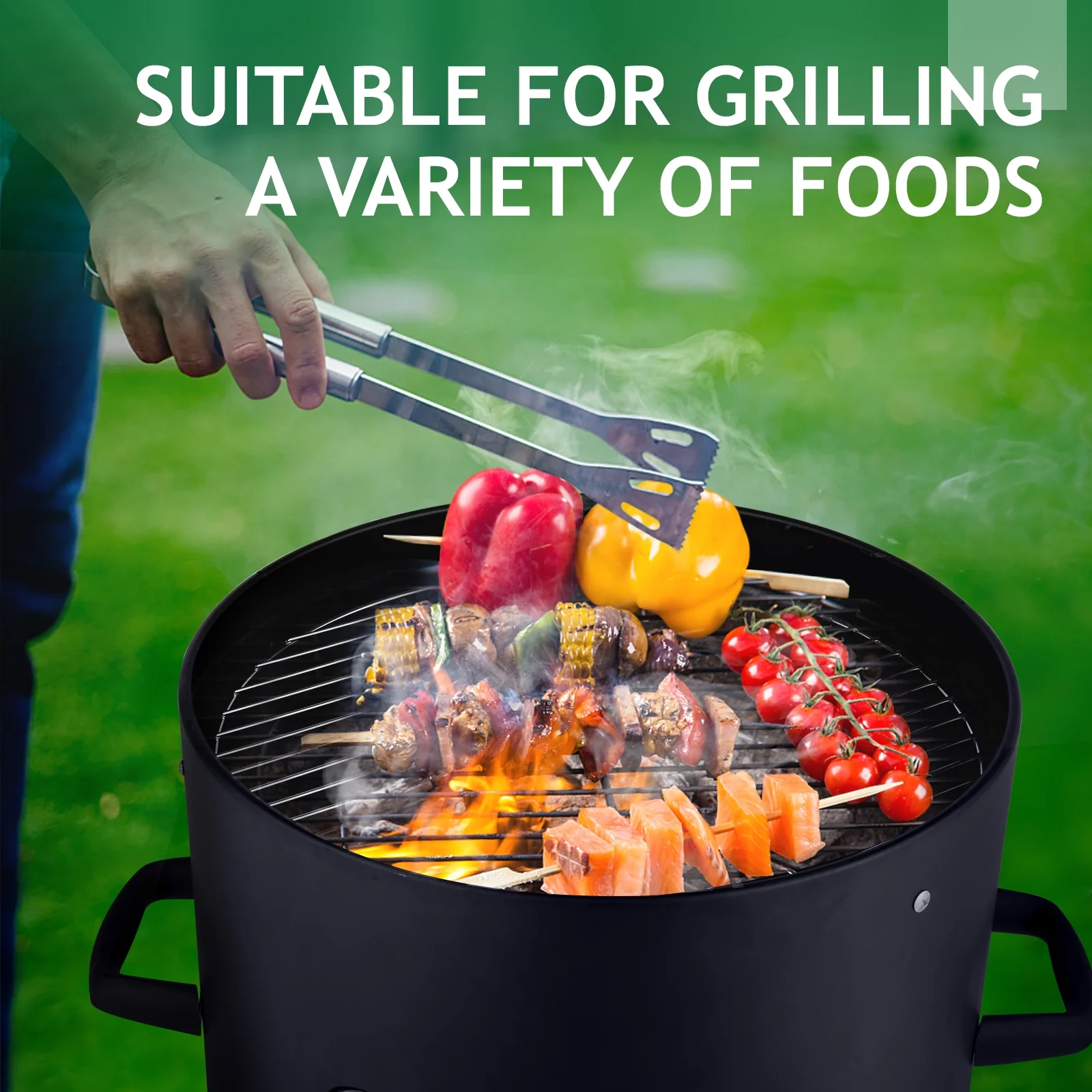 BAYUELSWU Vertical 18.8 Inch Steel Charcoal Smoker, Heavy Duty 3-in-1 Outdoor Portable Vertical Grill Cooker with Built-in Thermometers & Adjustable Vent Systems for Outdoor, Camping