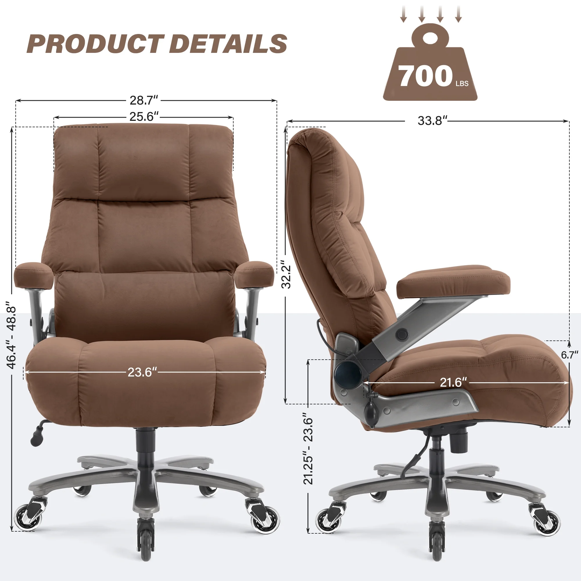 Big and Tall 700lbs Office Chair, Ultra-Soft Fabric Executive Desk Chair, Ergonomic Computer Chair with 3D Flip Up Arms, Adjustable Lumbar Support, Heavy Duty Metal Base and Quiet Rubber Wheel, Black