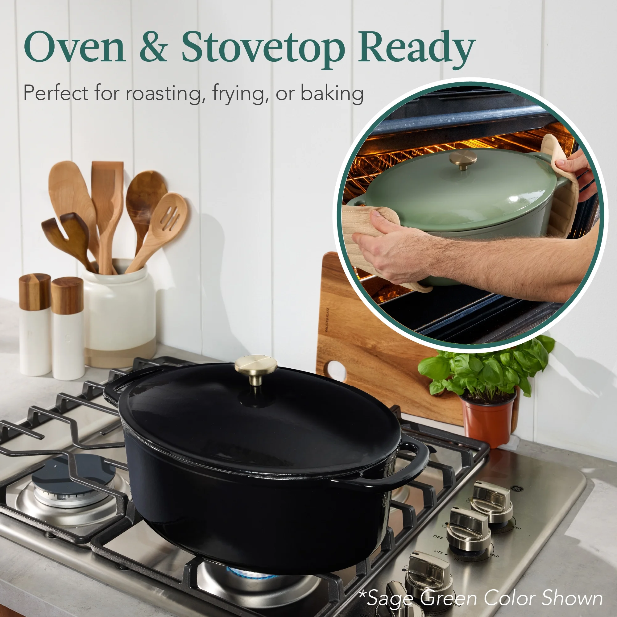 Best Choice Products Oval 7.5 Quart Cast-Iron Dutch Oven, Heavy-Duty w/ Enamel, Side Handles - Vanilla Buttercream