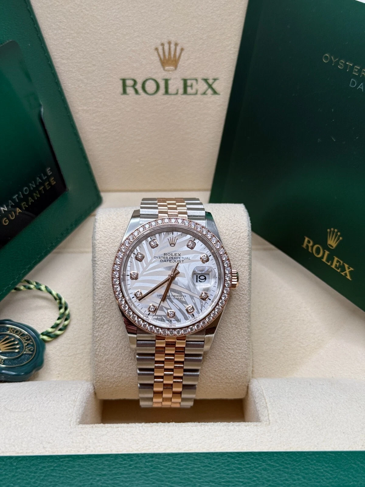 【Super Clone】RLX  Datejust 36mm 126281 Silver Palm Motif Diamond Dial Oyster Bracelet