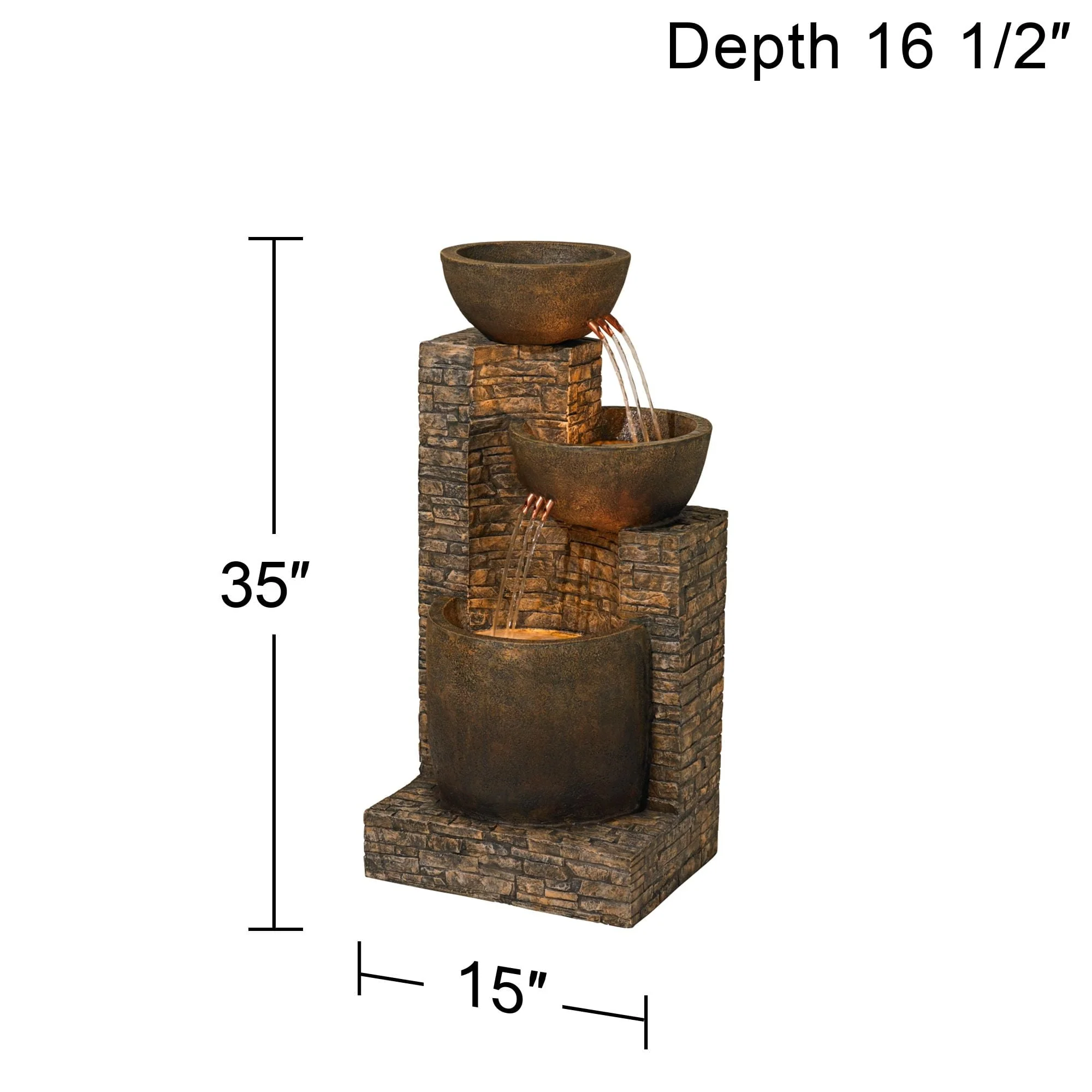 John Timberland Outdoor Floor Water Fountain Three Bowl Floor Cascade 35