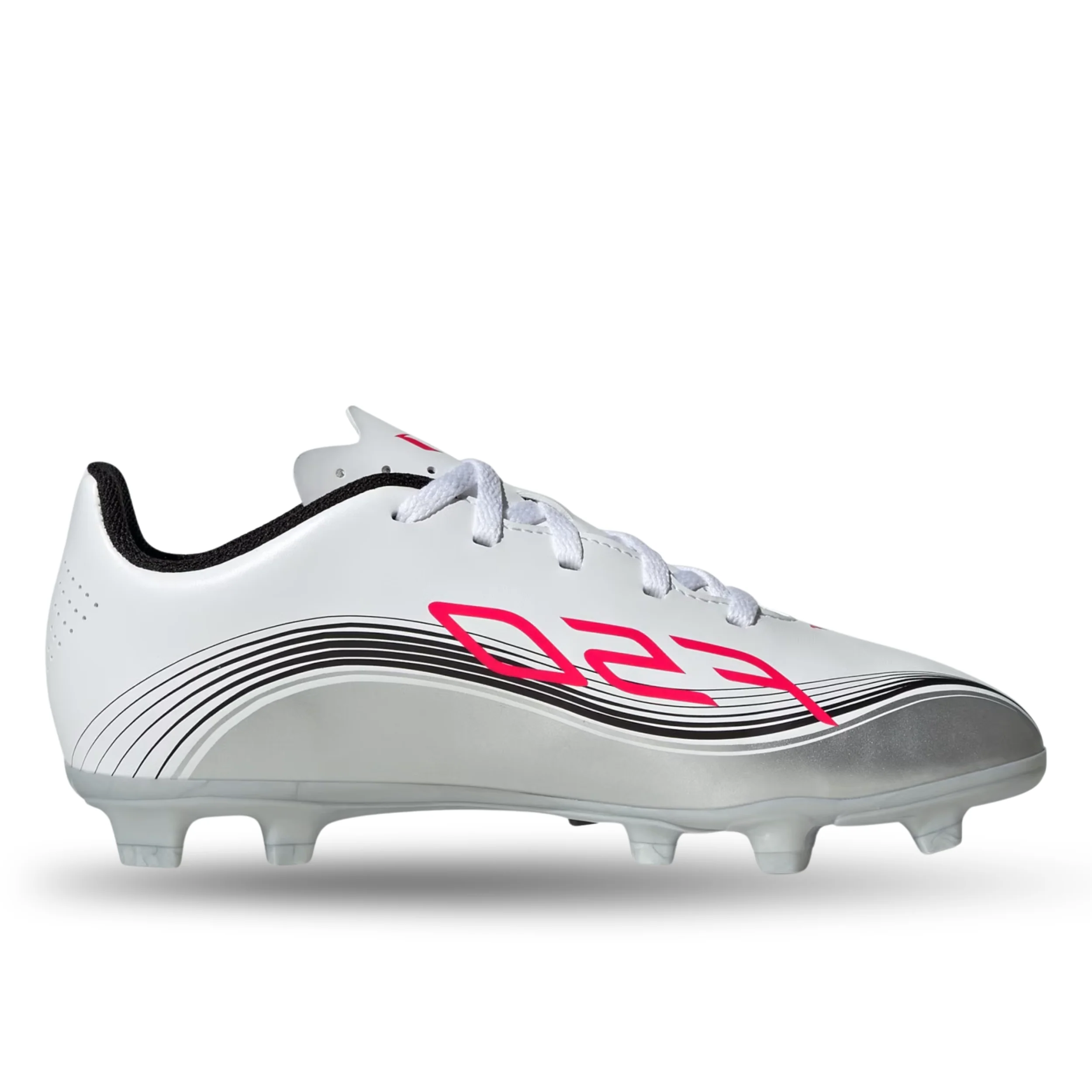adidas Youth F50 Messi Club FG/MG Junior Soccer Cleats (White/Lucid Red/Silver Metallic)