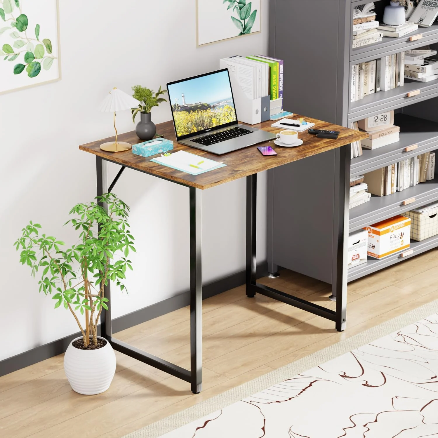 32/39/47 inch Computer Desk Study Writing Table, Adjustable feet, Modern Furniture for Home Office (1, Brown, 32 inch)