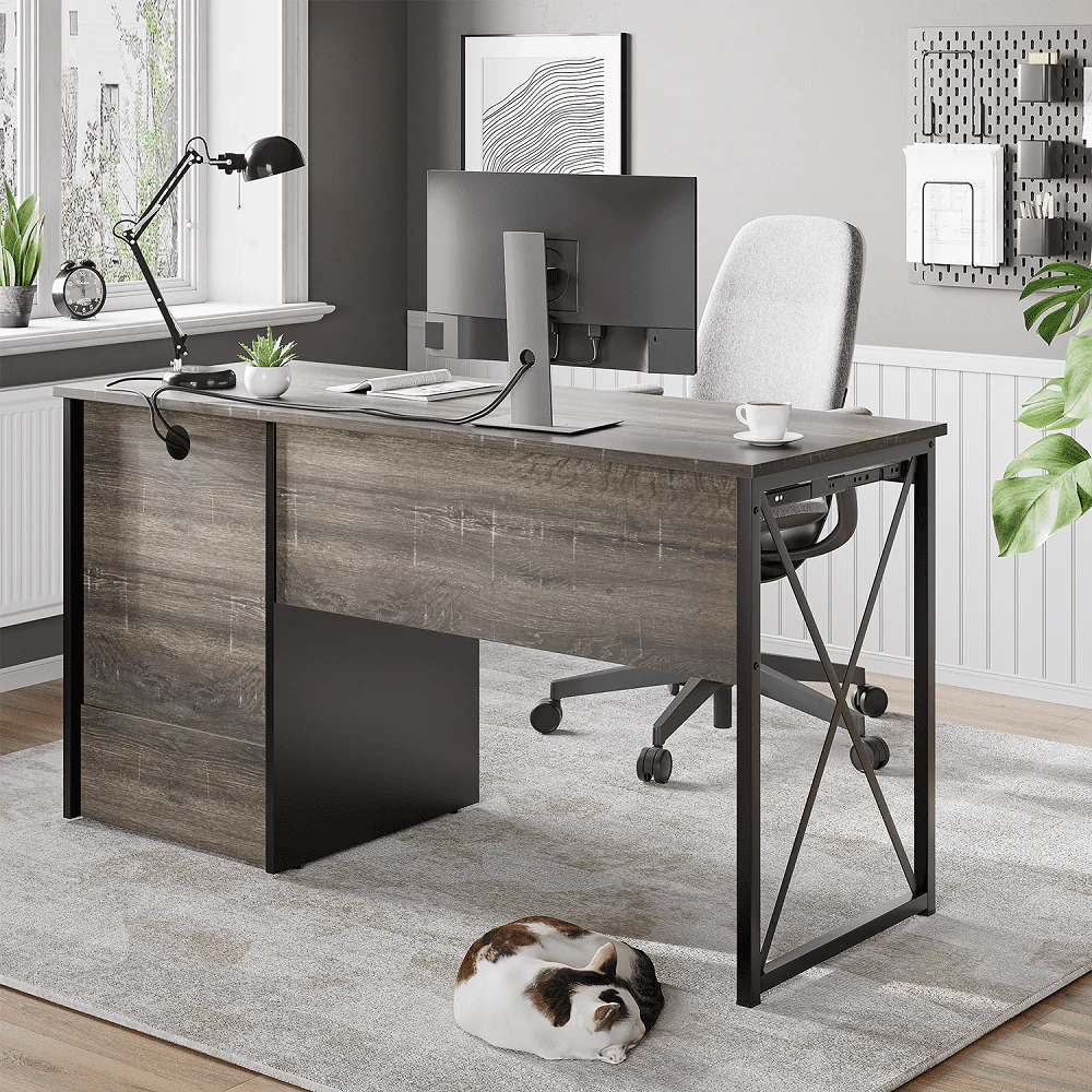 Bestier 55 inch Computer Desk with Storage Drawers & Keyboard Tray & File Drawer Home Office Desk Grey