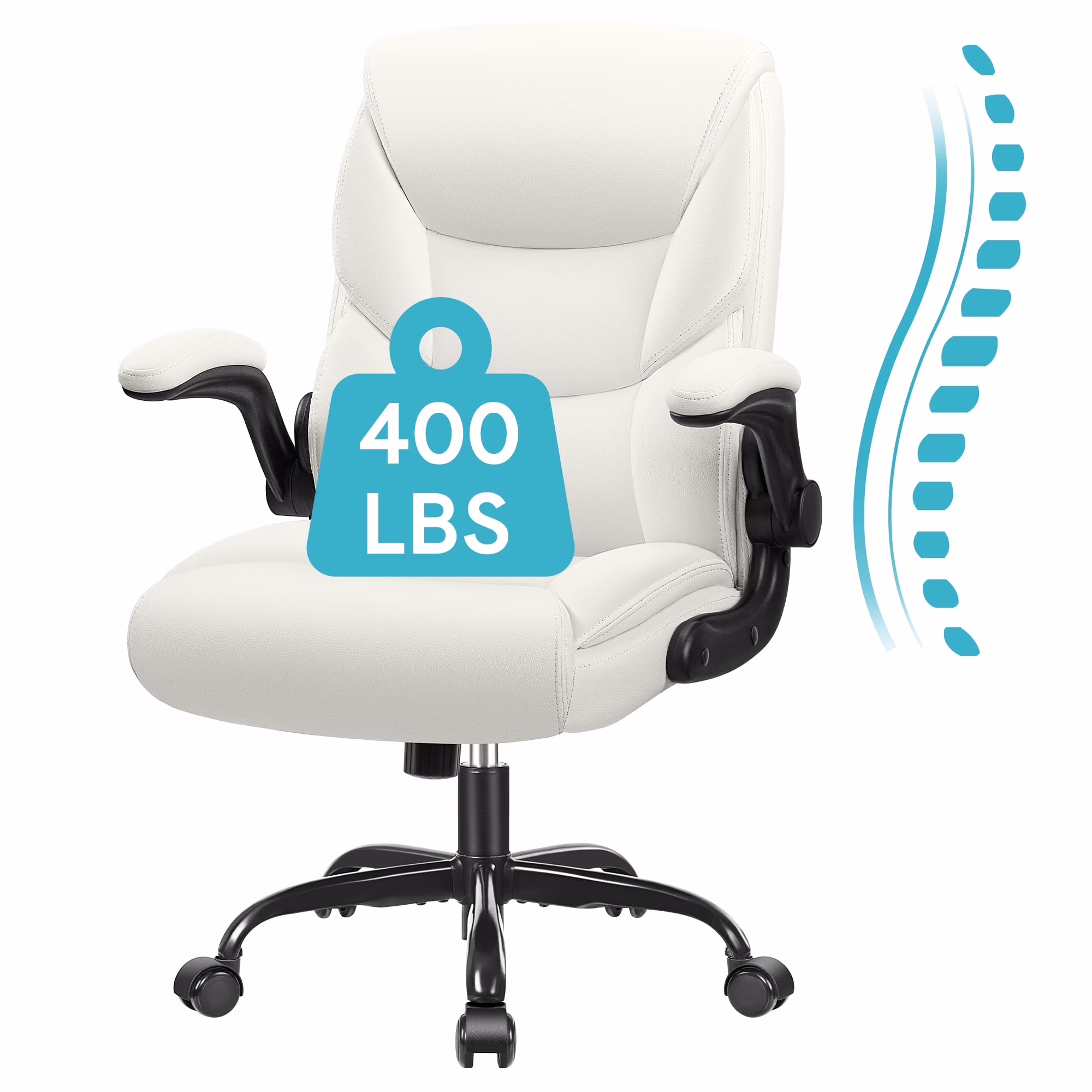 COOLHUT Leather Office Chair, Big and Tall Office Chair 400LBS Wide Seat Ergonomic Computer Desk Chair High Back Executive Leather Chair Adjustable Task Chair Lumbar Back with 8-Year Warranty, Black