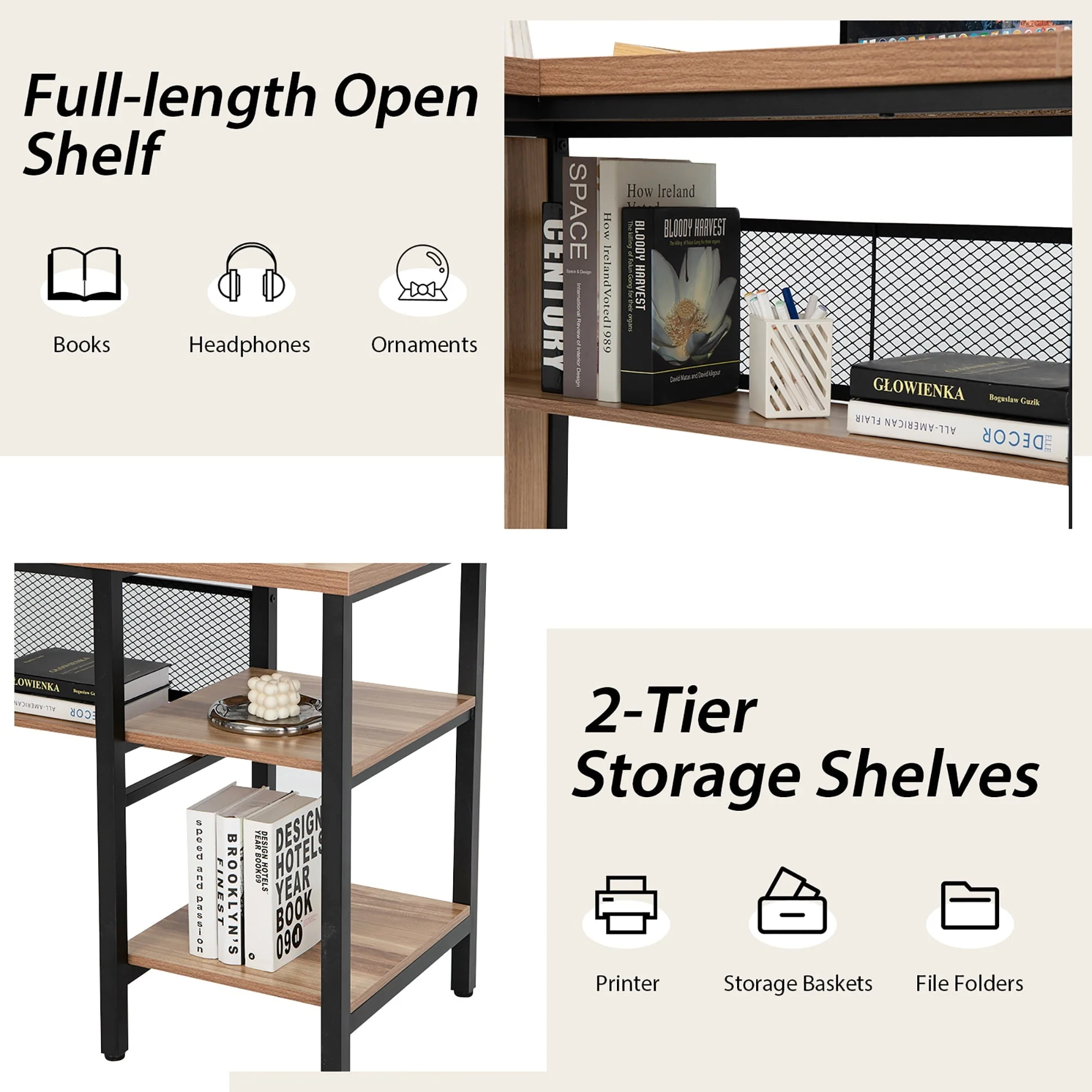 Costway L-Shaped Corner Computer Desk Home Office Workstation w/ Storage Shelves Oak