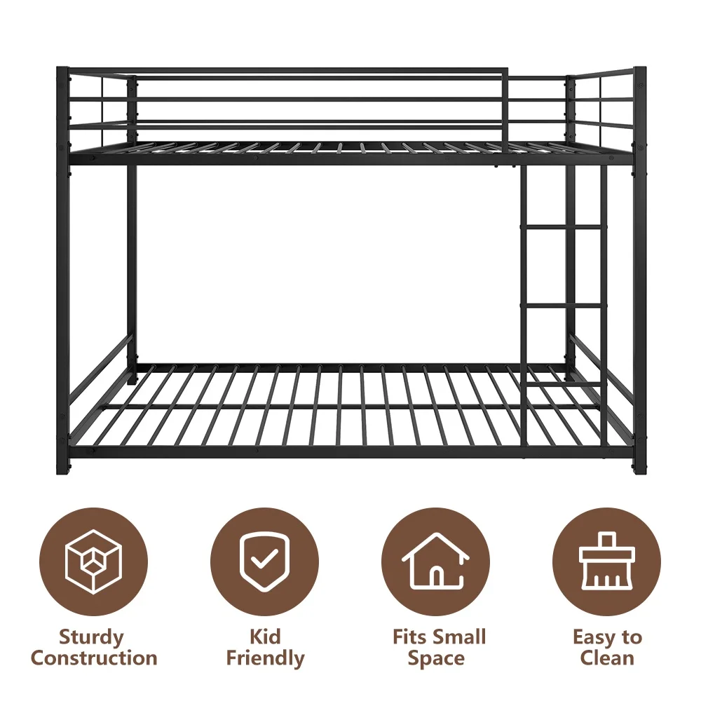 Full over Full Bunk Beds, Metal Bunk Beds Full Over Full for Teens, Full Size Bunk Bed No Box Spring Needed, Black