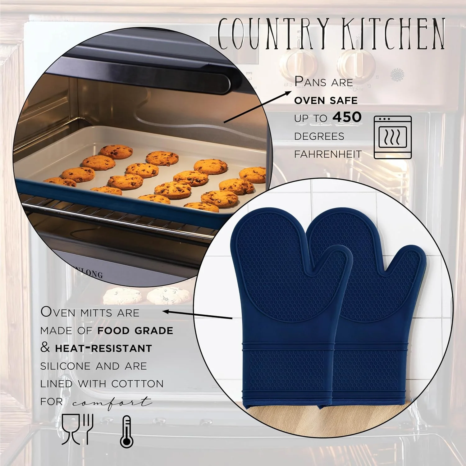 Country Kitchen 13-Piece Nonstick Cookware and Bakeware Set - Pots and Pans Collection with Stackable Design, Cream