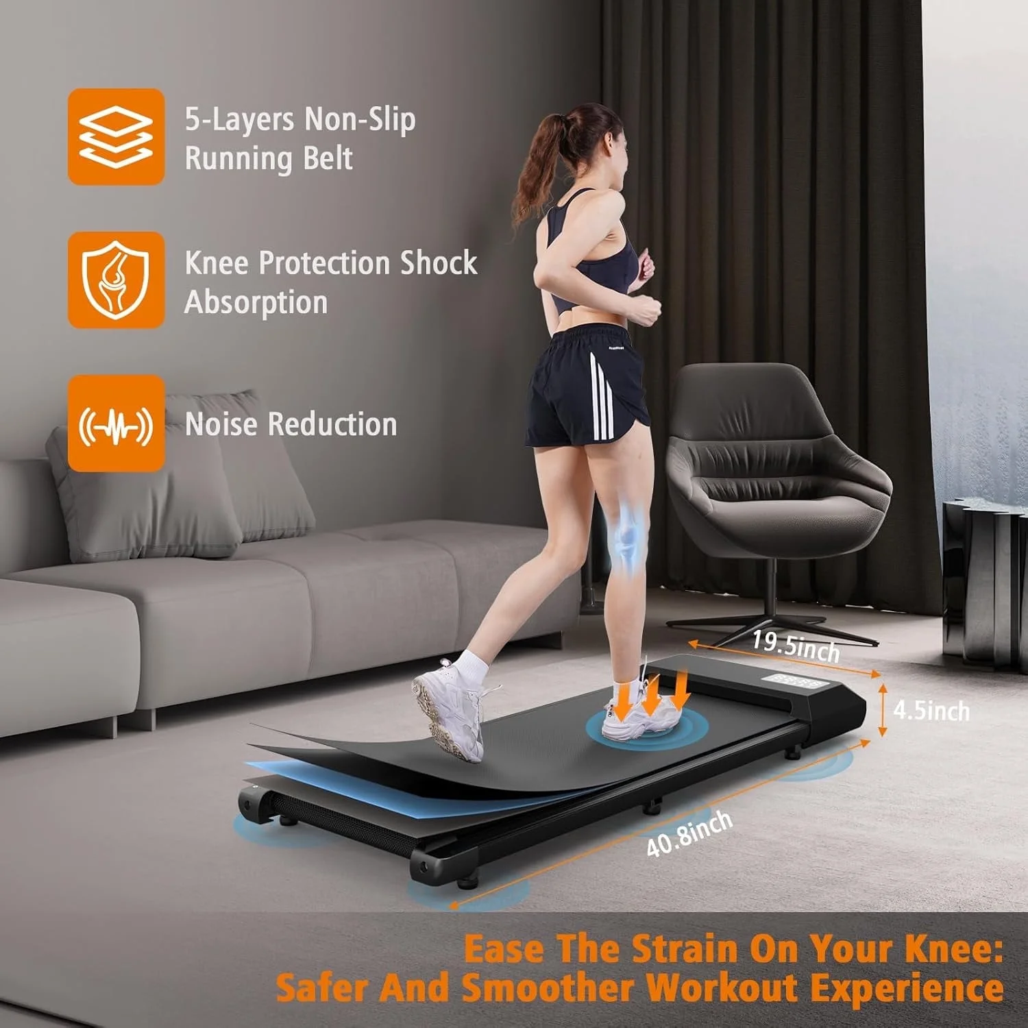 YDZJY 250lb Walking Pad, 0.6-2.5 mph Speed Range 1.2HP Quite Under Desk Treadmill, 2 in 1 Treadmill for Home/Office Exercise with Remote Control, Portable Treadmill with LED Display(Black)