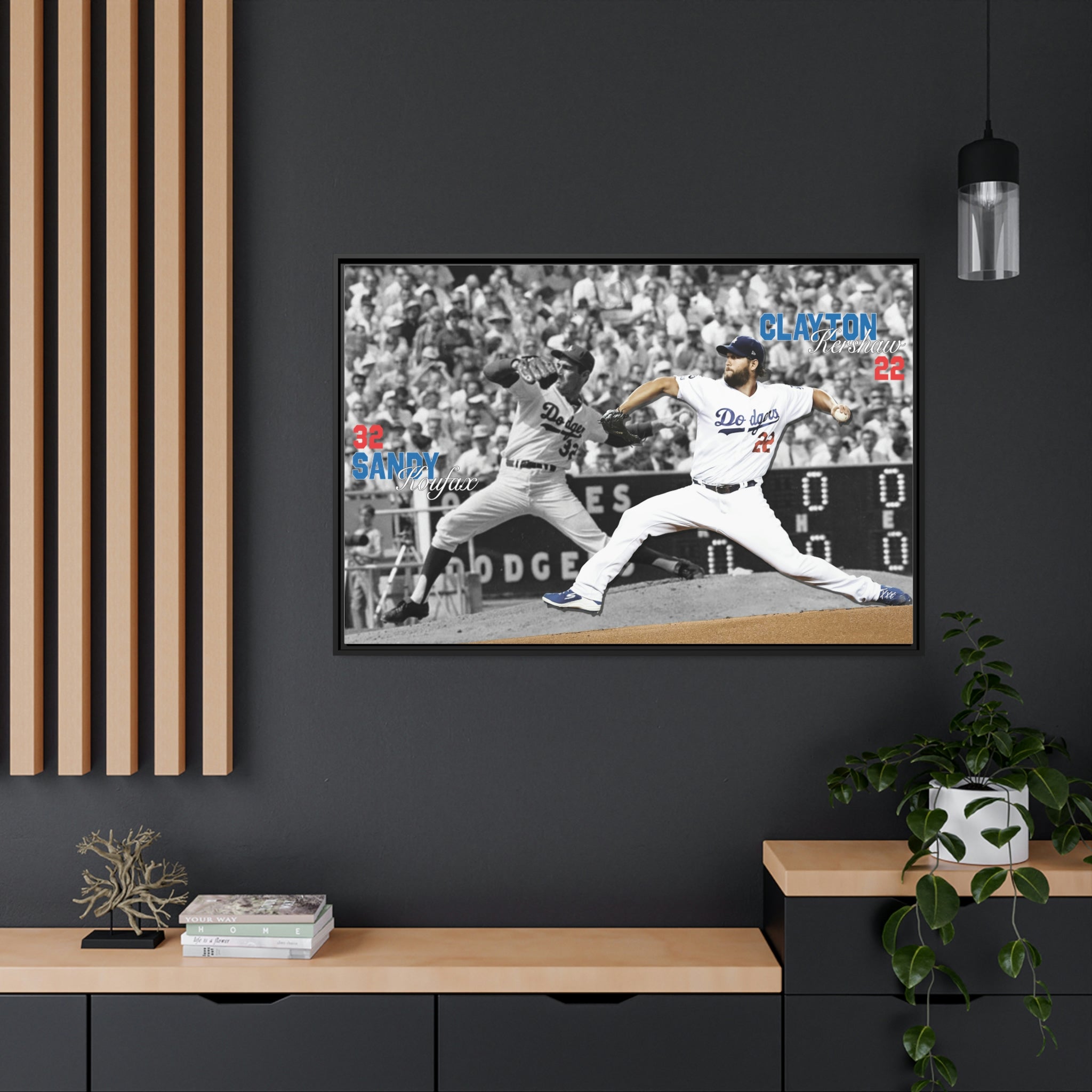 Sandy Koufax and Clayton Kershaw Los Angeles Dodgers All-Time Greats Premium Wall Art Framed Canvas