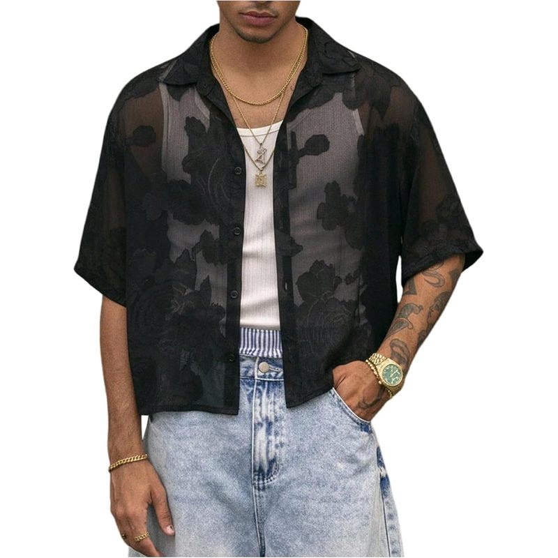 Men's Button Down Shirt Streetwear Crop Top Country Concert Outfits