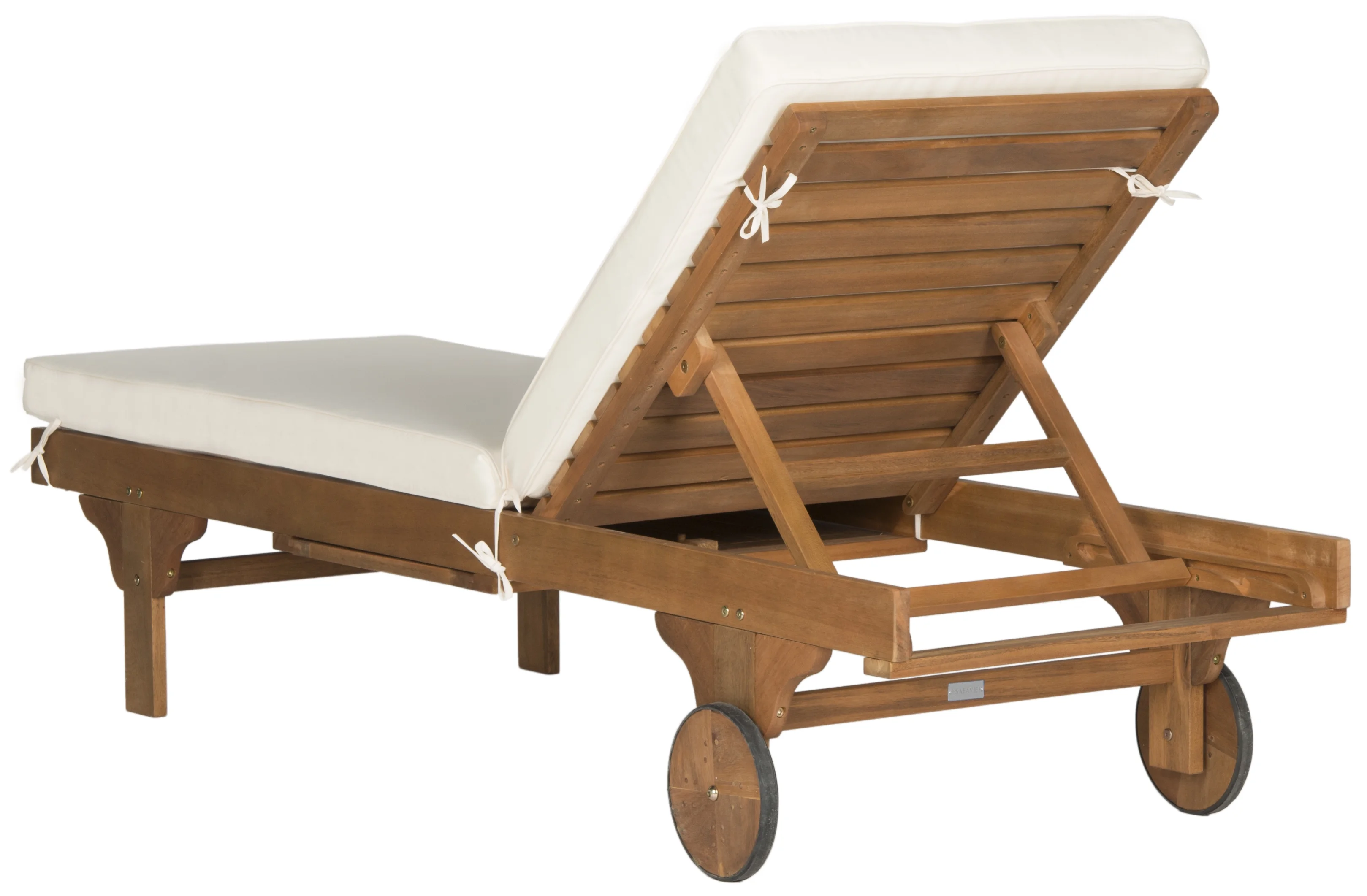 Safavieh  Outdoor Newport Solid Wood Chaise Lounge Chair with Side Table & Cushion - 27.6