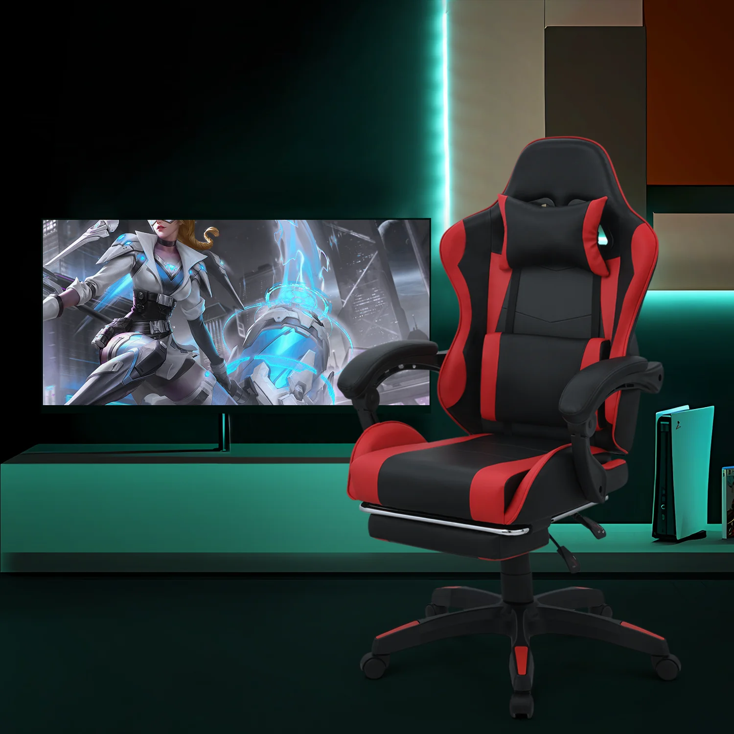 Magshion Adjustable Gaming Chair, Ergonomic PC Computer Seat with Headrest and Lumbar Support for Adults Teens Desk Chair, Black
