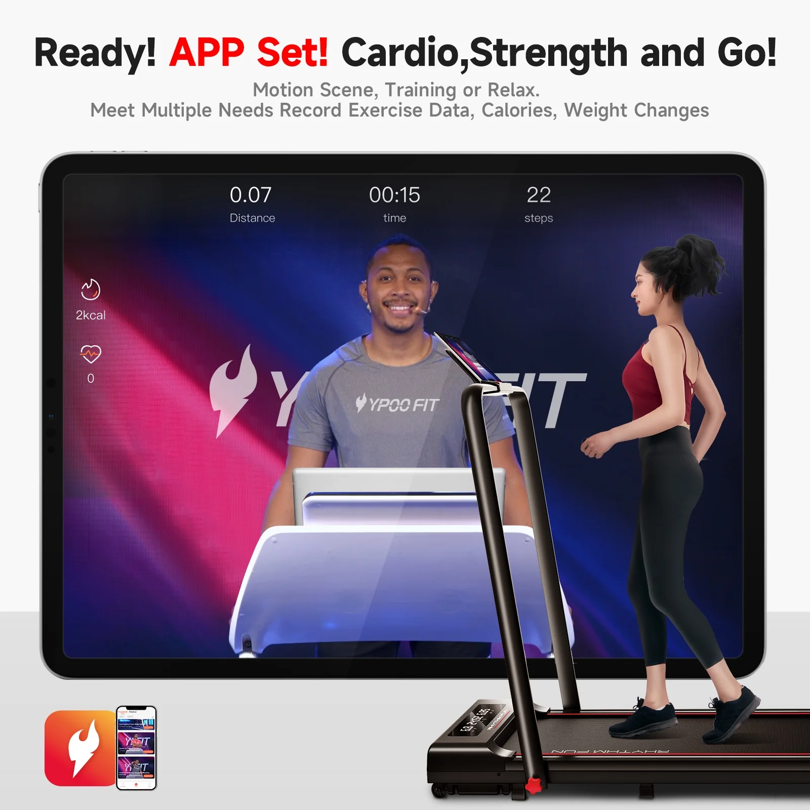 RHYTHM FUN Foldable Walking Pad with Incline, Portable Under-Desk Treadmill, 300 lb Capacity, Remote Control, LED Display for Home and Office