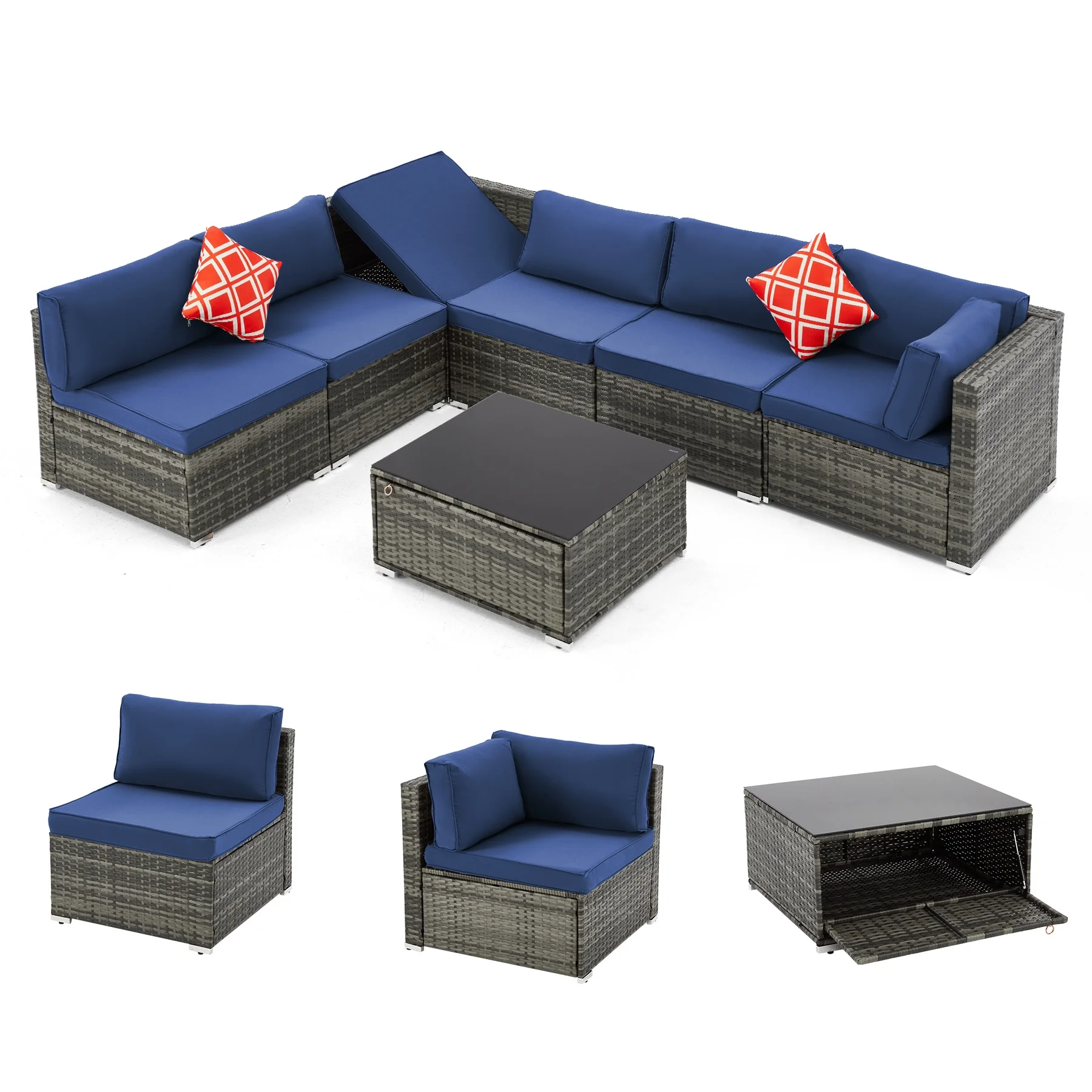 HOMREST 7 Pieces Outdoor Patio Furniture Set with 44