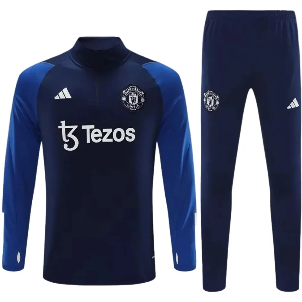 2023/2024 Manchester United half-pull training suit sapphire blue suit 1:1 Thai quality