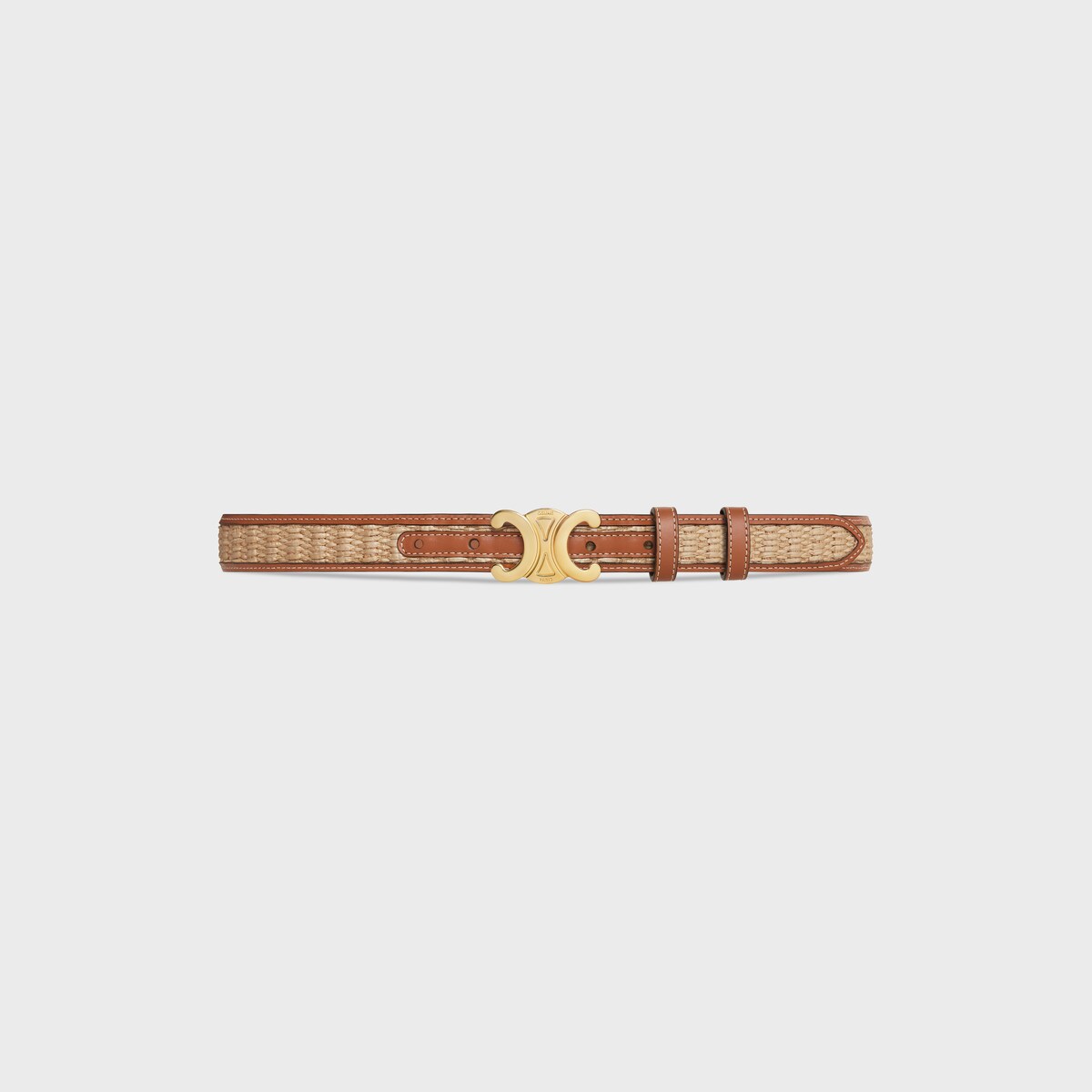 MEDIUM TRIOMPHE BELT in Textile WITH RAFFIA EFFECT and Calfskin