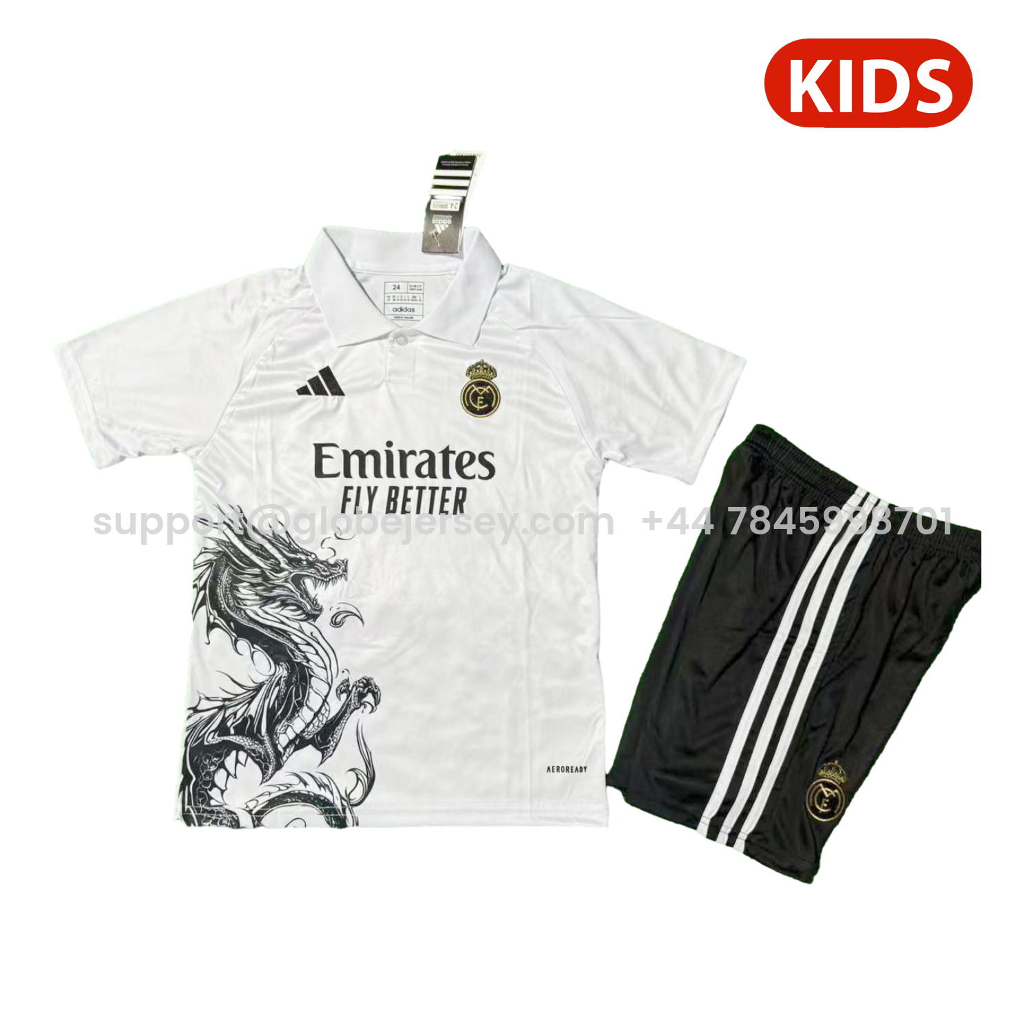 Real Madrid 25-26 Black Dragon White Special Polo Kids Kit