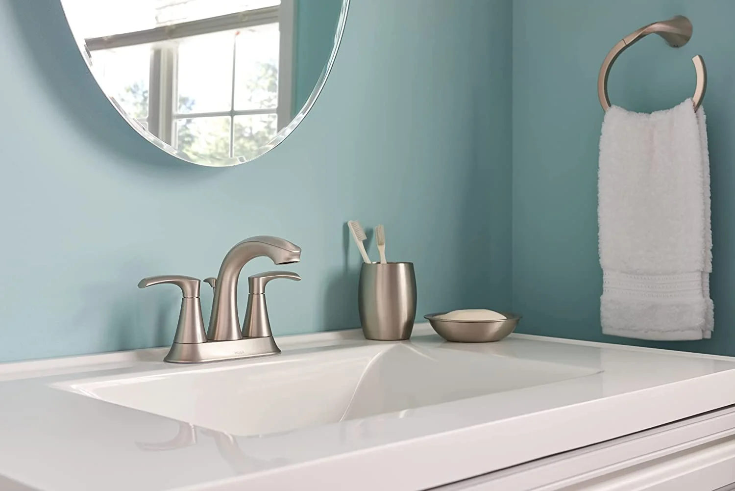 Moen 84137SRN Graeden Spot Resist Brushed Nickel 2-handle 4-in Centerset Bathroom Faucet