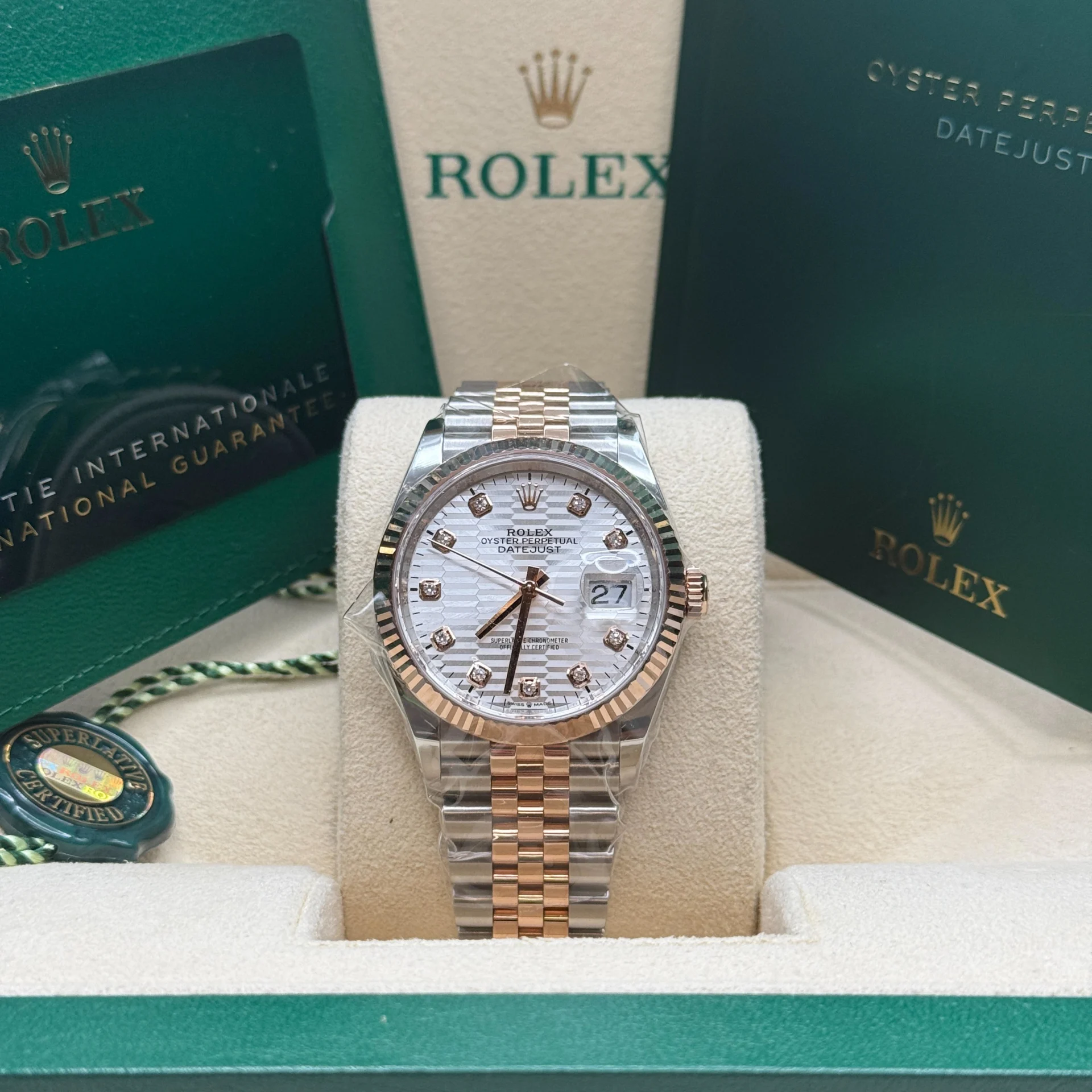 【Super Clone】RLX  Datejust 36mm 126231 Silver Fluted Motif Dial Oystersteel and Everose gold Bracelet
