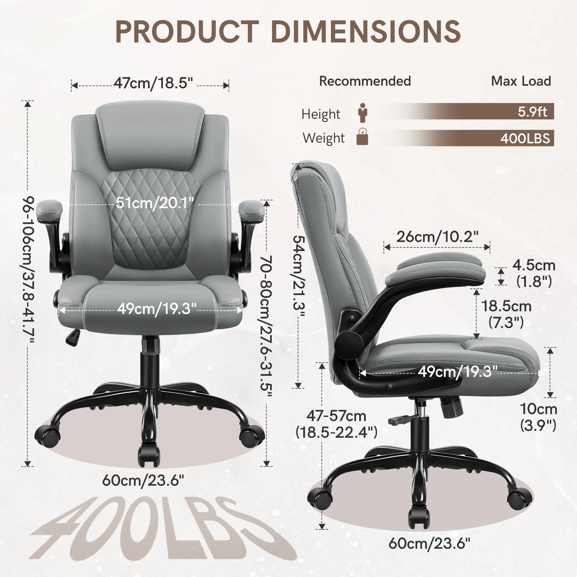 COOLHUT Leather Office Chair, Big and Tall Office Chair 400LBS Wide Seat Ergonomic Computer Desk Chair High Back Executive Leather Chair Adjustable Task Chair Lumbar Back with 8-Year Warranty, Black