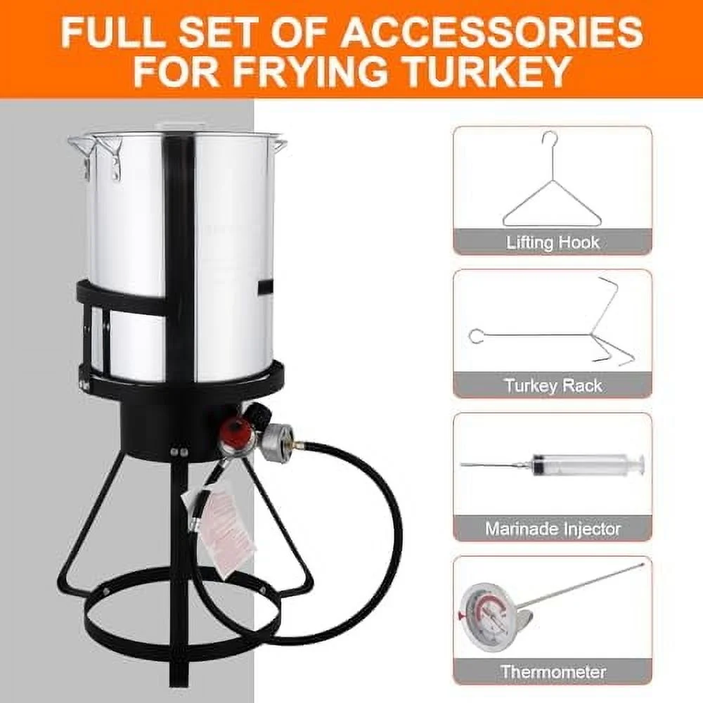 30QT Turkey Fryer with Basket and Propane Gas Burner Set, Seafood Boil Pot, Crawfish Boiler, Aluminum Turkey Deep Fryer with Basket and Burner for Outdoor Cooking, For Boiling and Frying