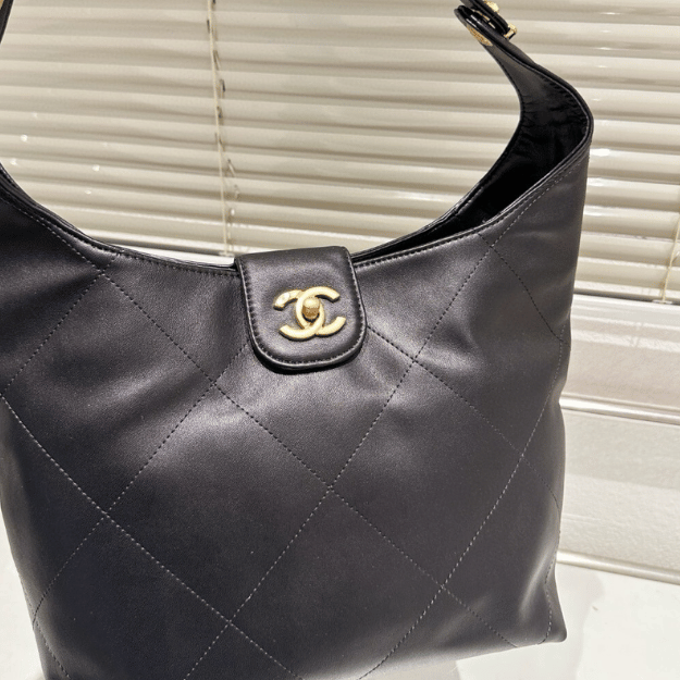 Chanel 25P Hippie Hobo Bag Black 9.8 Inches