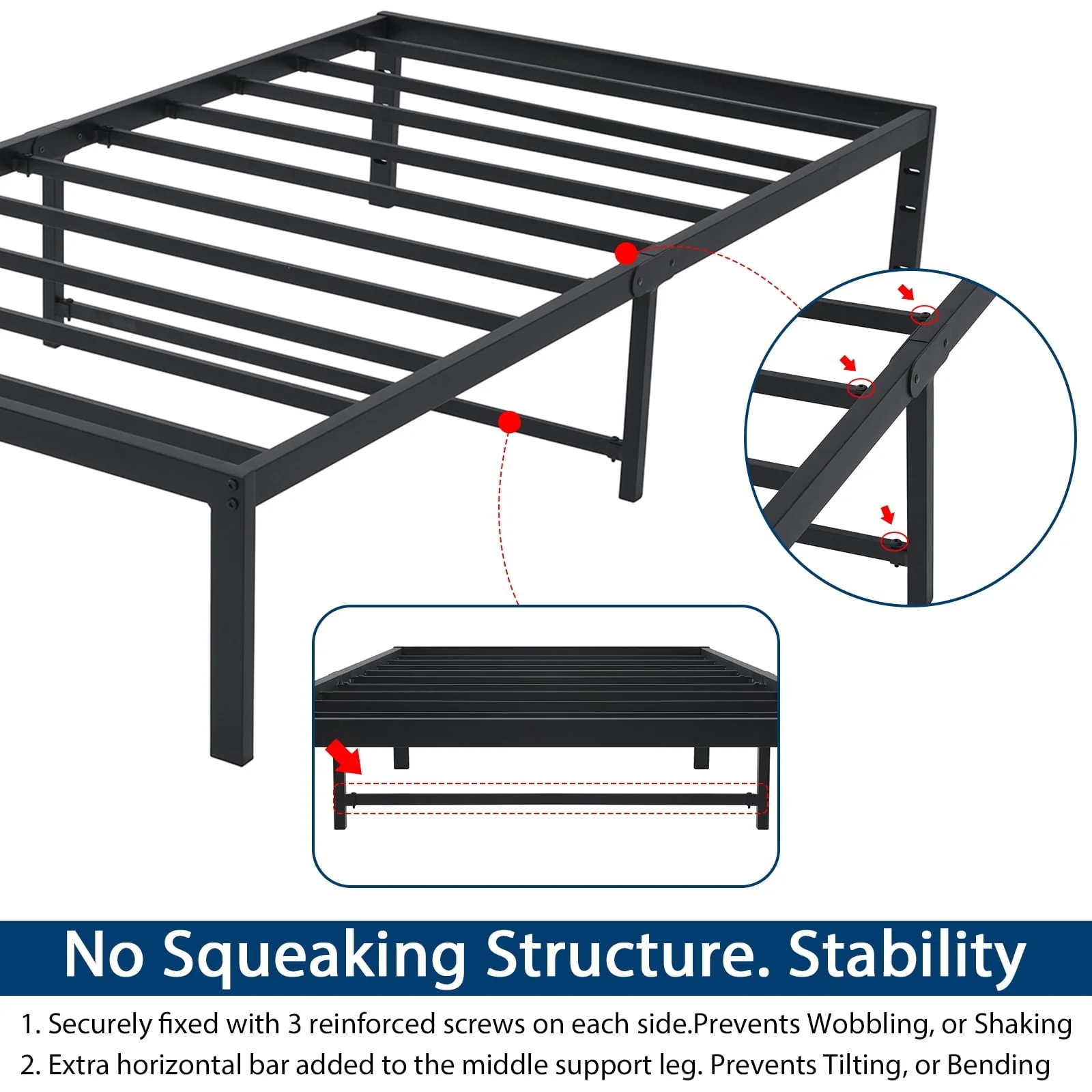 Lusimo 14 inch Twin Bed Frame No Box Spring Needed Heavy Duty Metal Platform Bed Frame Twin Size Anti Slip Support Easy Lock Assembly, Black