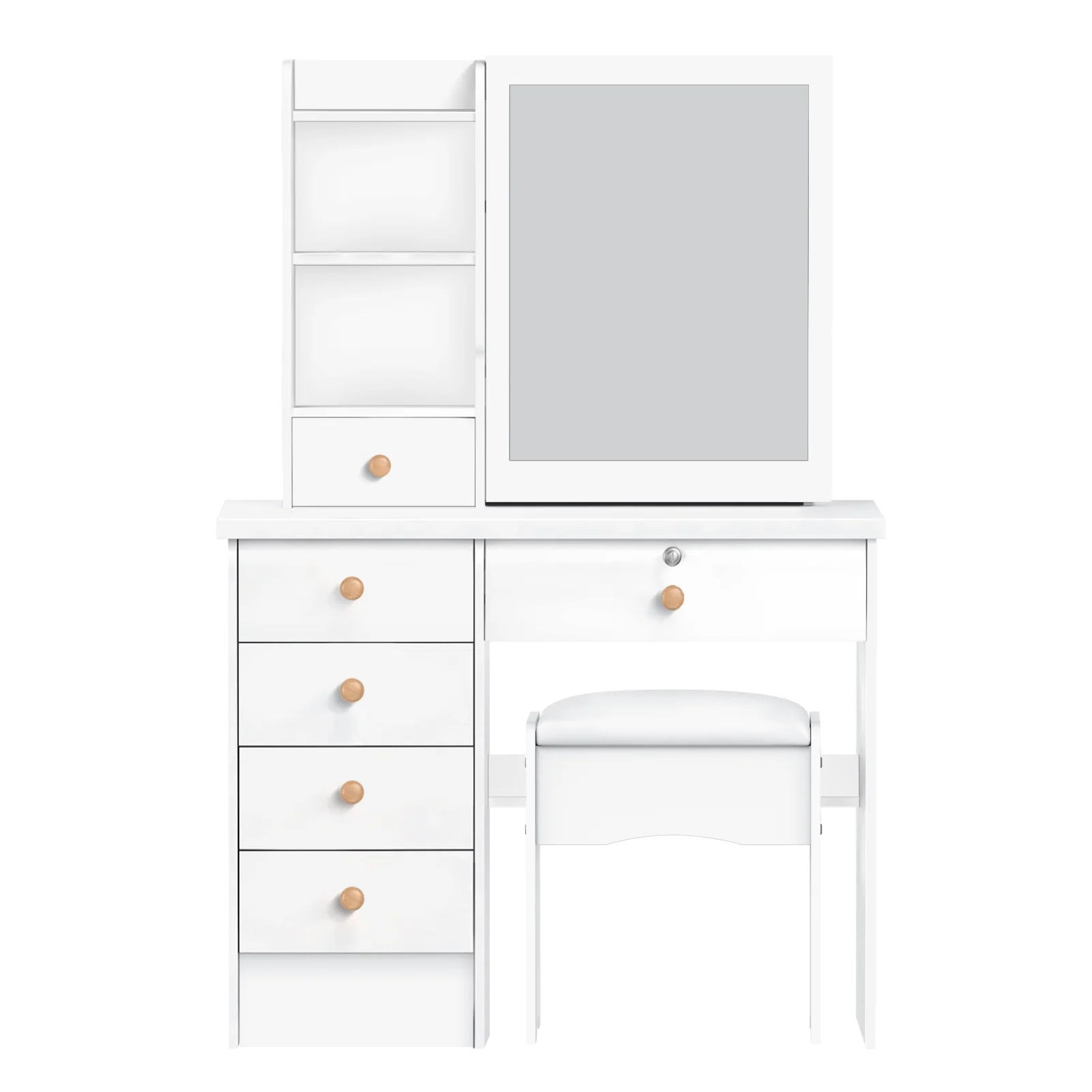Fogcroll Vanity Desk with Mirror, Makeup Vanity with 6 Drawers and 3 Open Shelves Modern Vanity Set Dressing Table for Bedroom 31.5