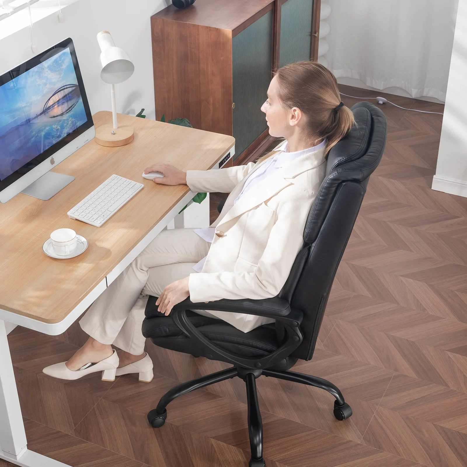 Mainstays Executive Ergonomic High Back Leather Home Office Desk Chair, Black