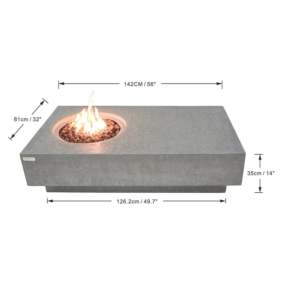 Elementi Outdoor Lunar Fire Bowl 42 Inches Grey Durable Fire Pit Table Glass Reinforced Concrete Round Fire Table Natural Gas Patio Fire Place Electronic Ignition Lava Rock Included