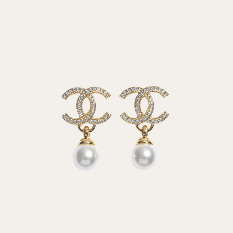 Chanel Cc Logo Drop Earrings With Pearls Gold-Tone