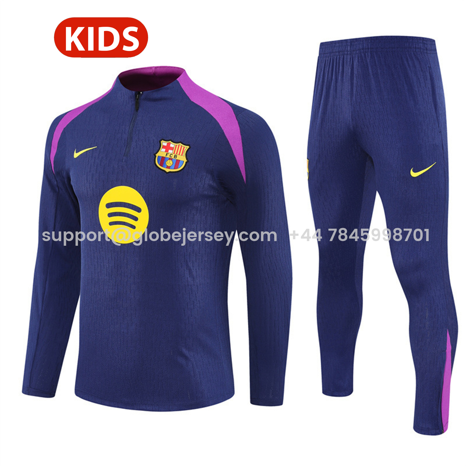 Barcelona 25-26 Kids Long Sleeve Training Set - Royal Blue Top Yellow Sponsor & Royal Blue Pants