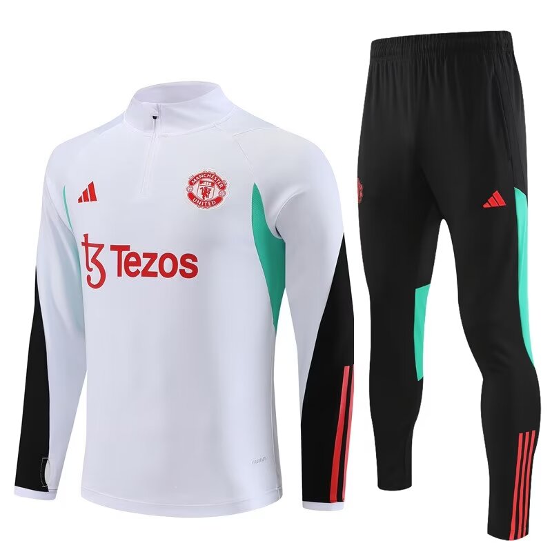 2023/2024 Manchester United half-pull training suit white suit 1:1 Thai quality suit
