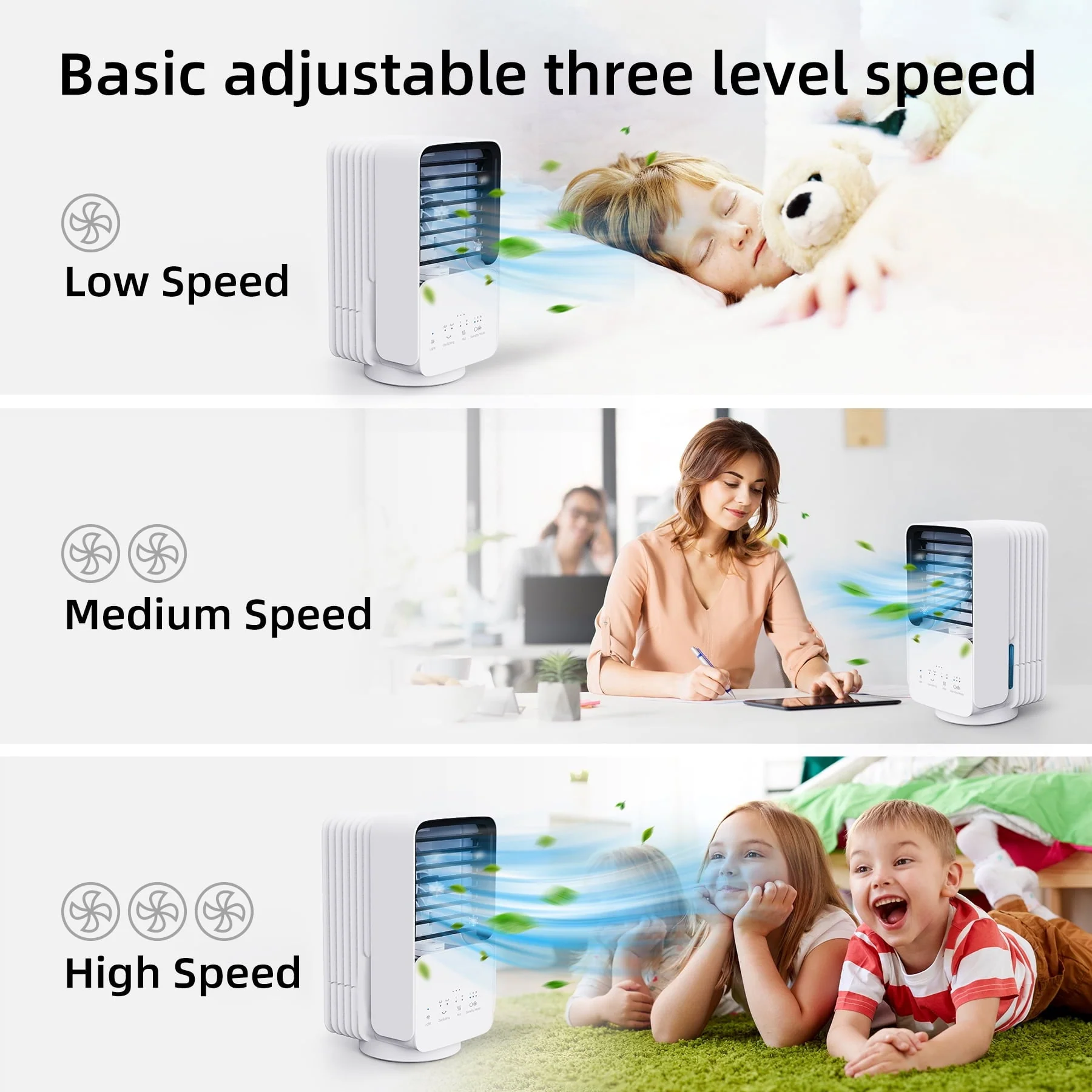 KLOUDIC Portable Air Conditioner Fan, Evaporative Air Cooler, USB Personal Desktop Cooling Fan with 3 Speeds,Small Air Cooler for Room